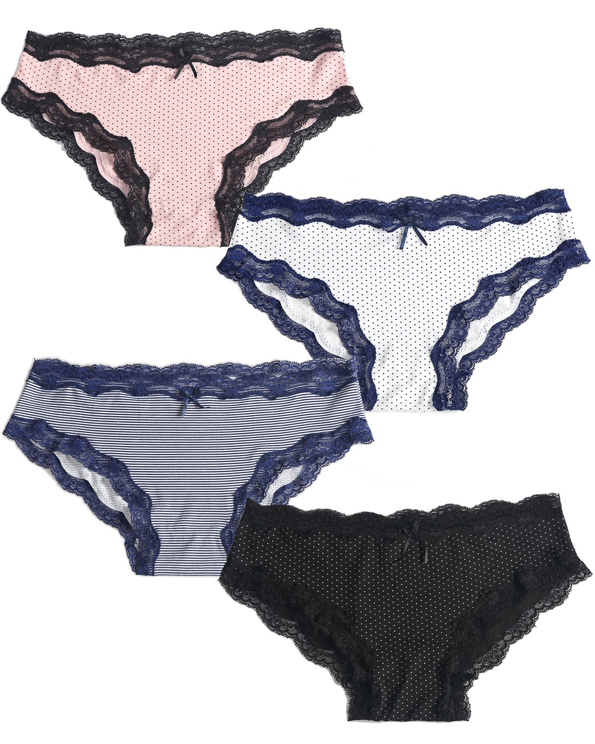 Women's Hipster Panties Cheeky Underwear Briefs Sexy Lace Printed Panties 4 Pack