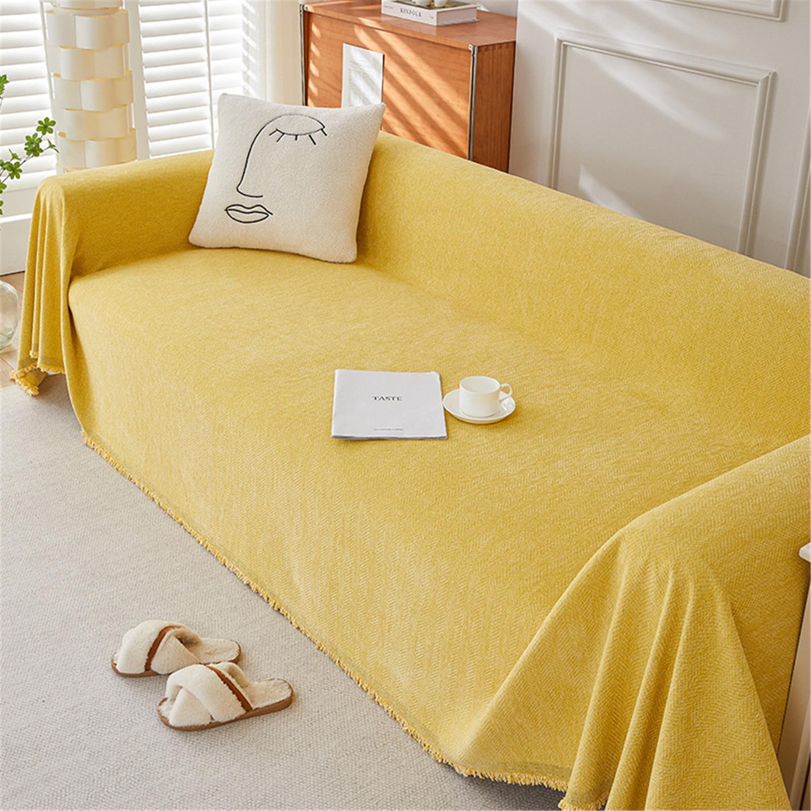 FANSU Throw for Sofa Large 1/2/3/4 Seater Extra Large Throw Blanket Sofa Reversible Versatile Woven Soft Blanket Throw Decorative Blankets for Settees Couch Sofa Bed Armchair (180x340cm,Yellow)