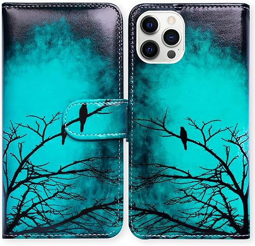 Bcov Funda para iPhone 13 Pro, diseño de pájaro negro y verde con tapa para teléfono, con ranura para tarjetas, soporte para iPhone 13 Pro