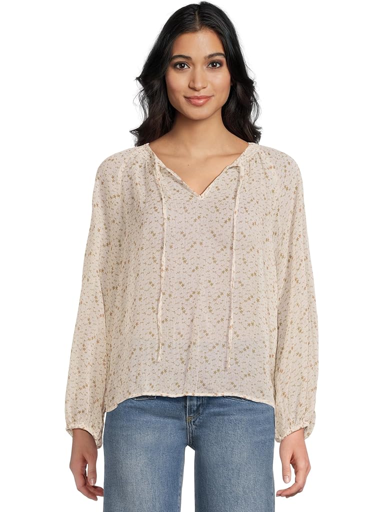 Bone Vince Camuto Tie Neck Shirring Long Sleeve