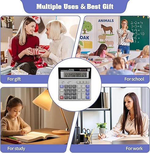 Miniatura 7 de Calculadora de escritorio, pantalla LCD grande, número grande de 12 dígitos, calculadora estándar de teclas grandes para oficina, negocios y hogar