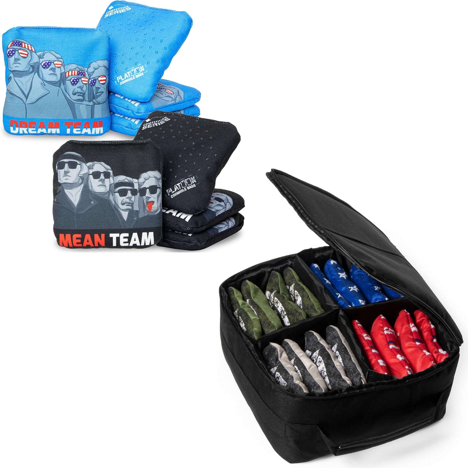 Play Platoon Set of 8 Mean Team Competition Series Cornhole Bags & Tote Carry Bag