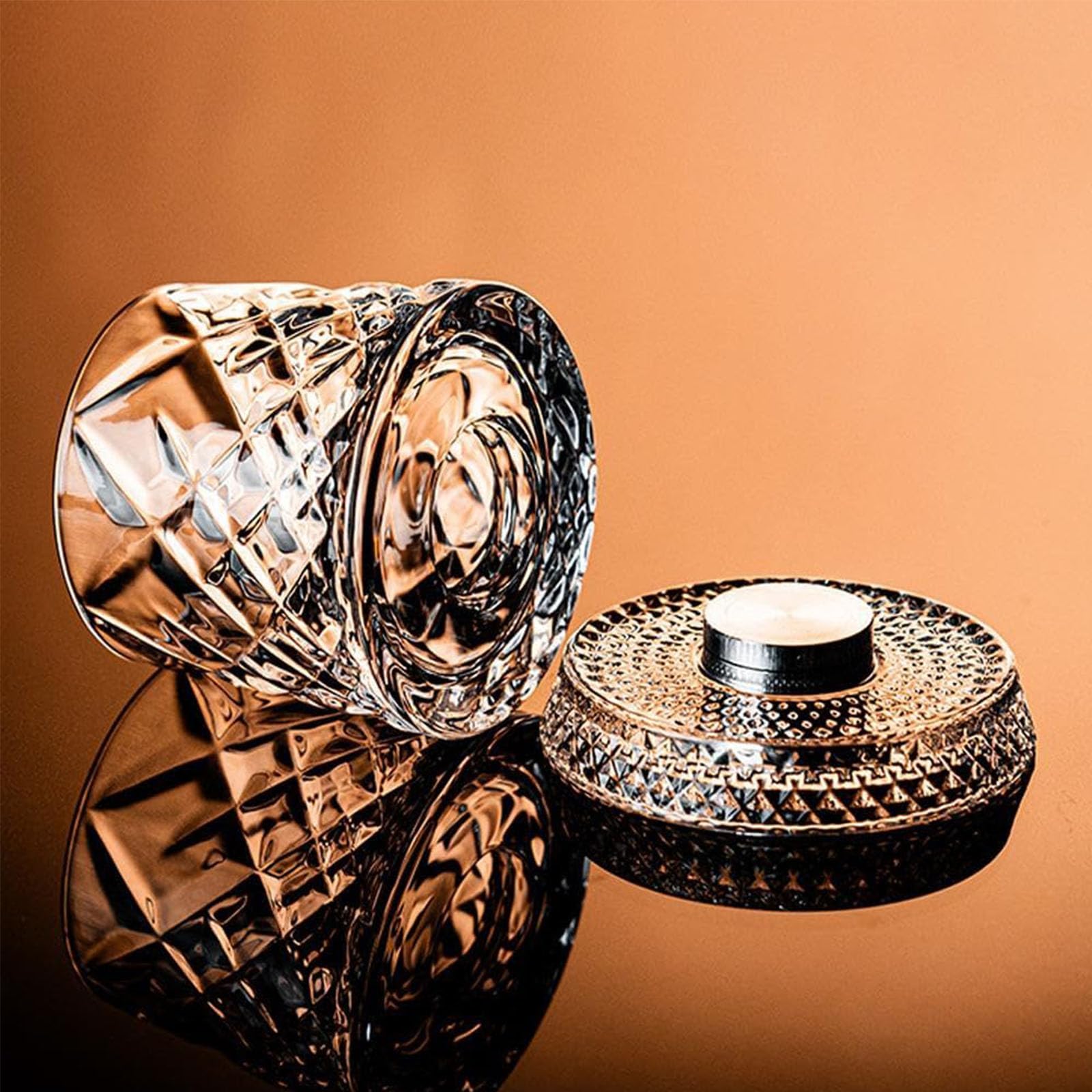 Jeeeun Spinning Crystal Whiskey Glasses, Heavy Base 360° Rotatable Cocktail Glass for Home Bar Daily Leisure & Gift (A)
