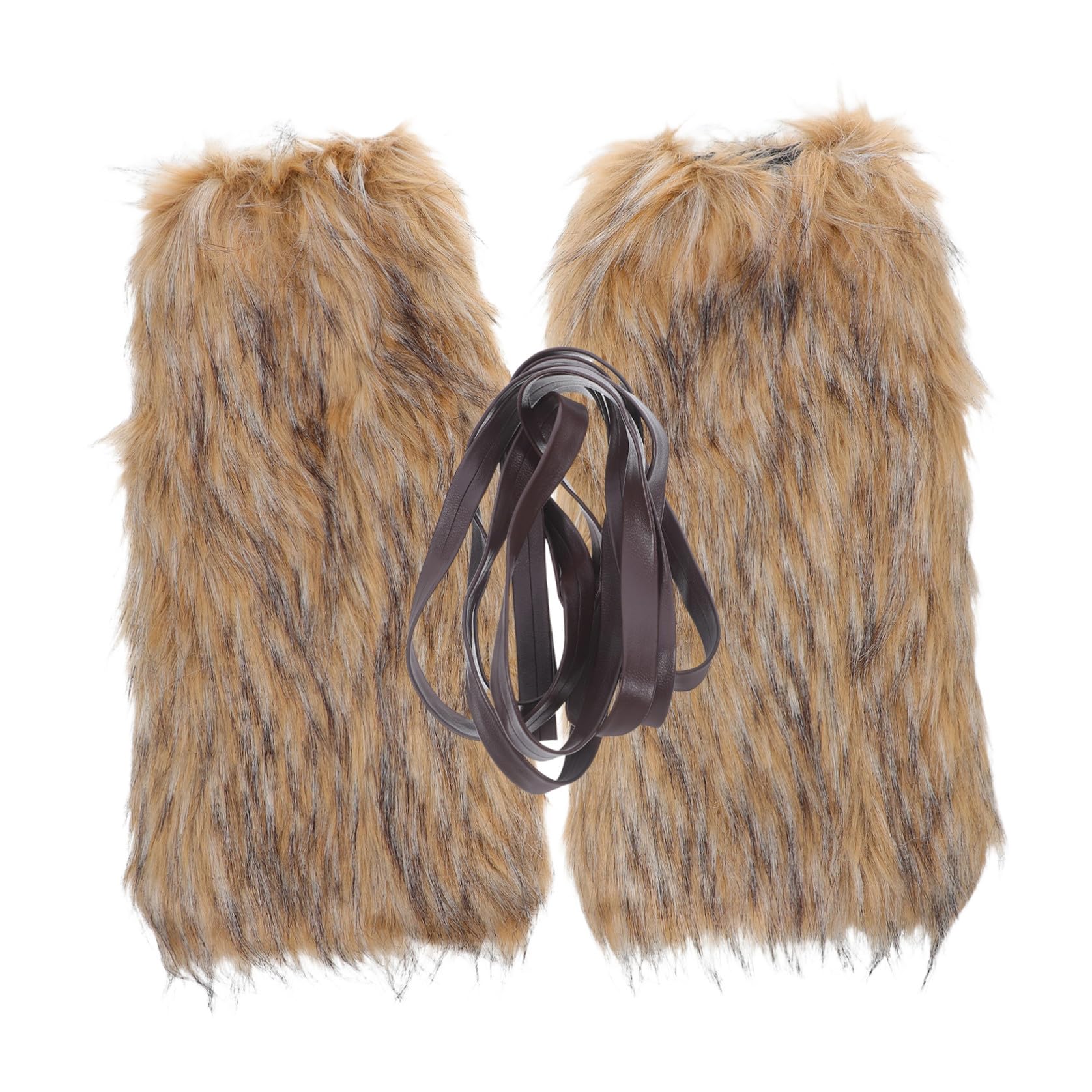 Tofficu 3 Paia Scaldamuscoli Invernali in Pelliccia Sintetica con Lacci, Accessori Vichinga Unisex per Cosplay, Avvolgimenti Gambe Resistenti all’Usura, per Festival Rinascimentali