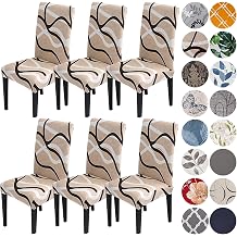 HZDHCLH 6 Pack Chair Covers for Dining Room,Soft Spandex Removable Washable Anti-dust Seat Slipcover, Protector for Hotel,Office,Ceremony,Banquet Wedding PartyBeige, Set of 6