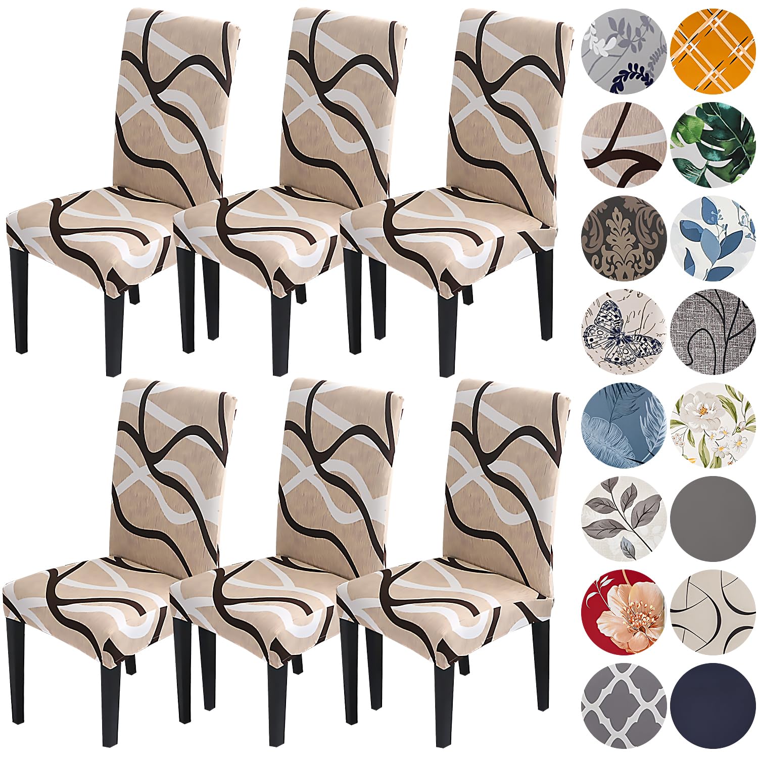 HZDHCLH 6 Pack Chair Covers for Dining Room,Soft Spandex Removable Washable Anti-dust Seat Slipcover, Protector for Hotel,Office,Ceremony,Banquet Wedding Party(Beige, Set of 6)