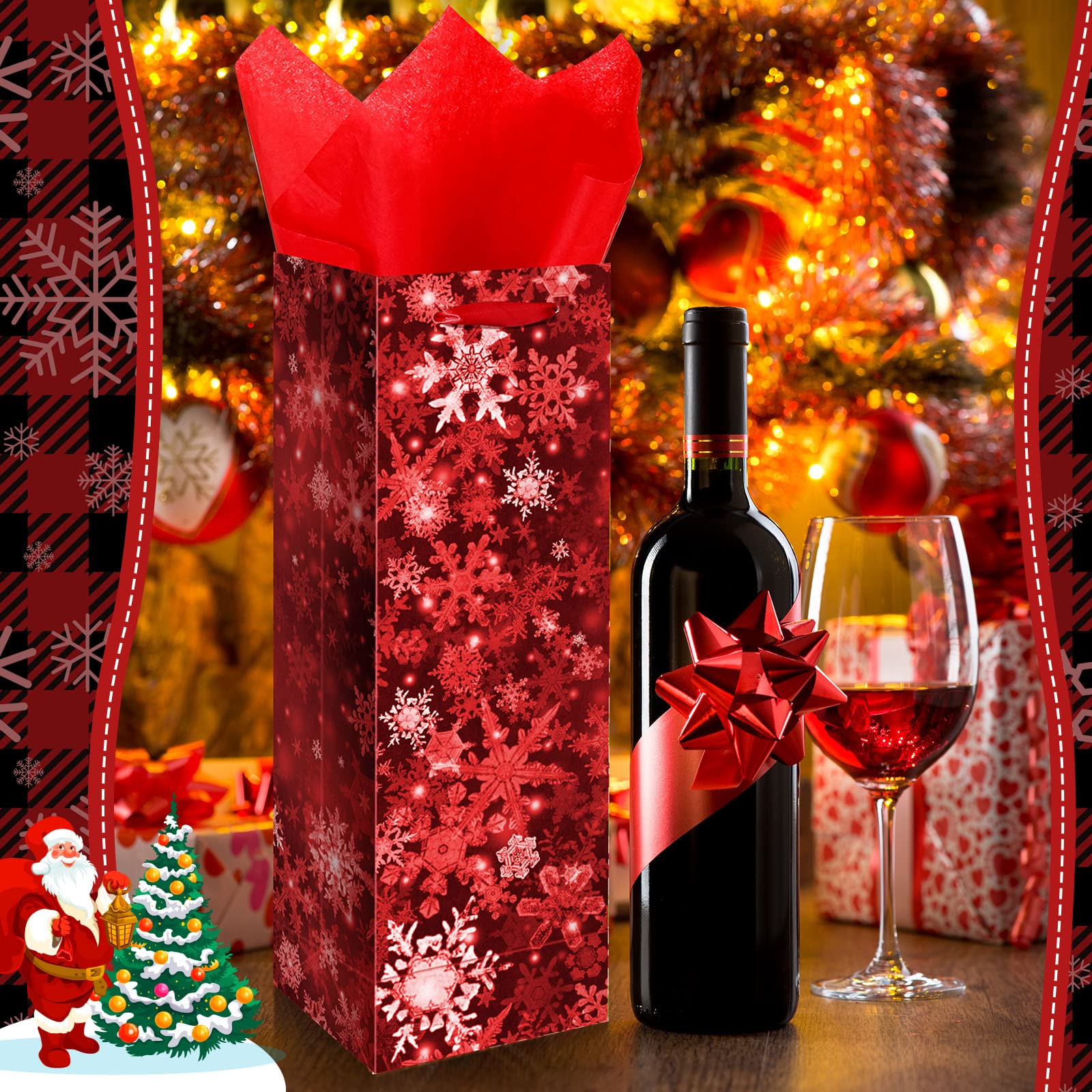Bolsa Botella Vino Para Vino Navideñas - 12 Unidades - Papel Kraft