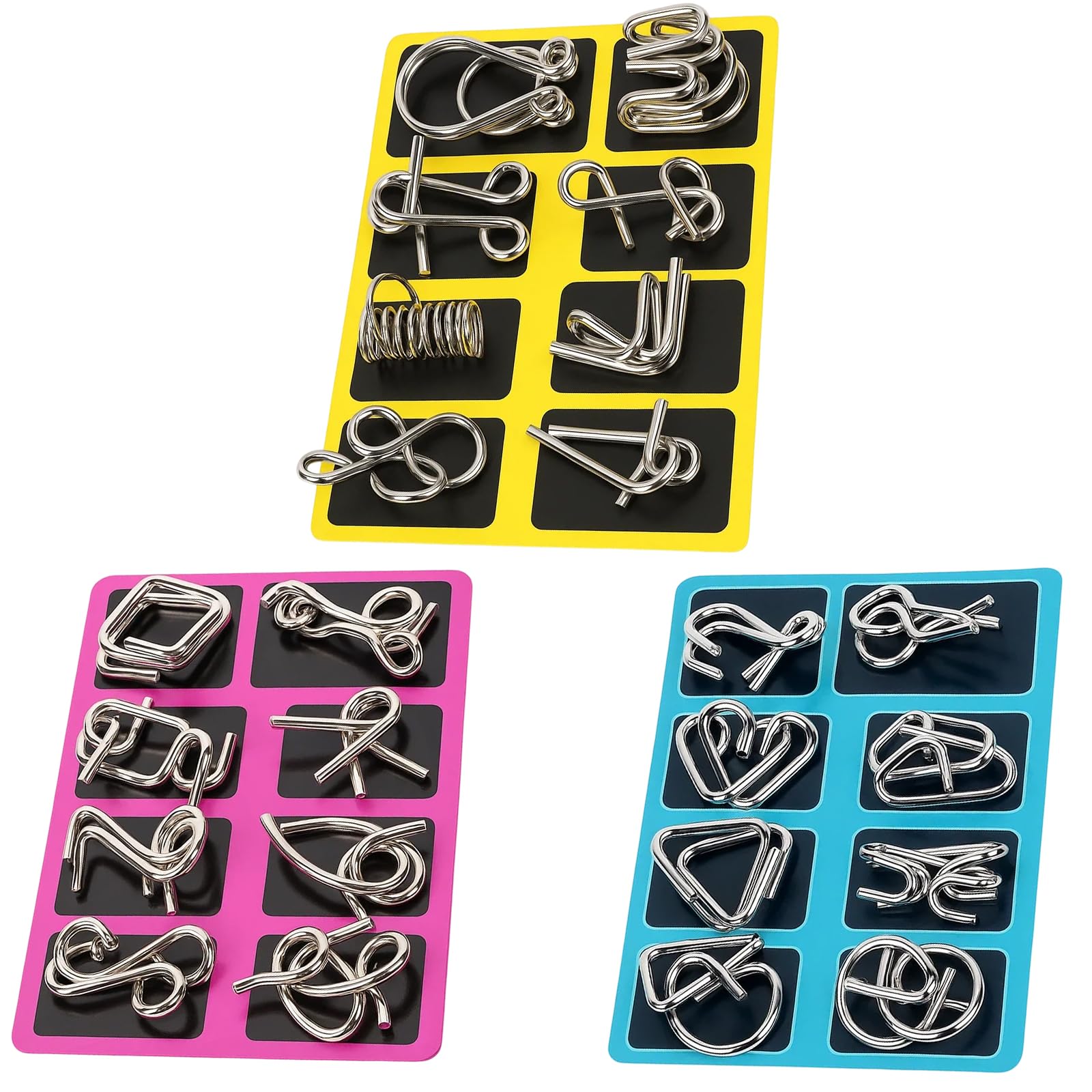3 Pack Metal Brain Teaser Puzzles, Metal Brain Teaser Puzzles Ring Educational Toys, for Teenagers Kids, Travel and Family Activity