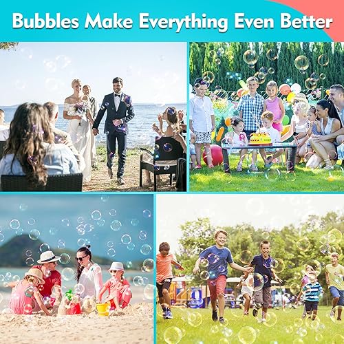 Miniatura 7 de QIHUIPIN Pistola de burbujas de 64 agujeros para niños, ametralladora de burbujas con luces LED y dos baterías recargables, pistola de burbujas