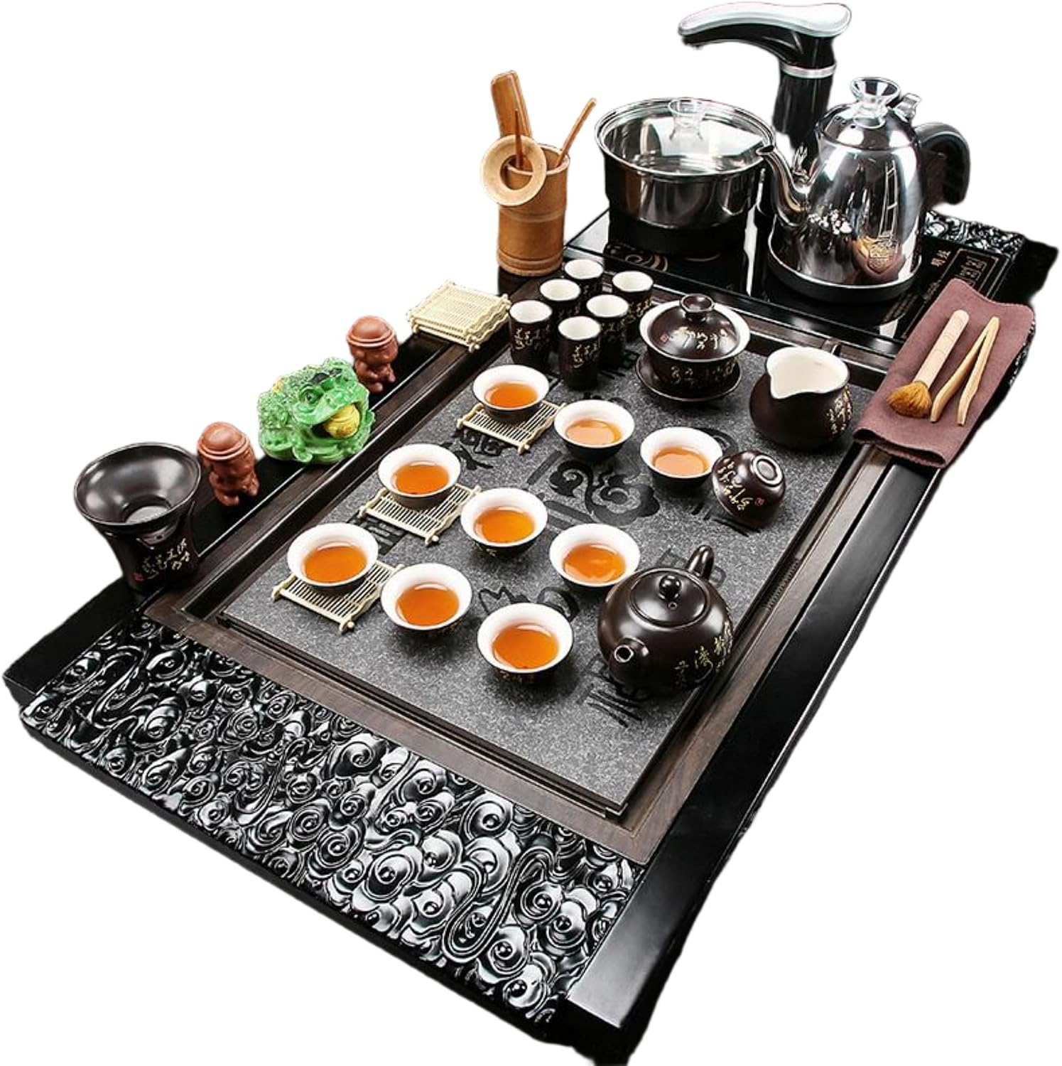 MOYEE Chinese Gongfu Tea Set,Home,Gifting and Office 套装家用 Fully Automatic Tea Set,全自动一体整套 Solid Wood Tea Tray 实木大茶盘 Chinese Gongfu Tea Tray 茶台办公室茶海烧水壶 A650