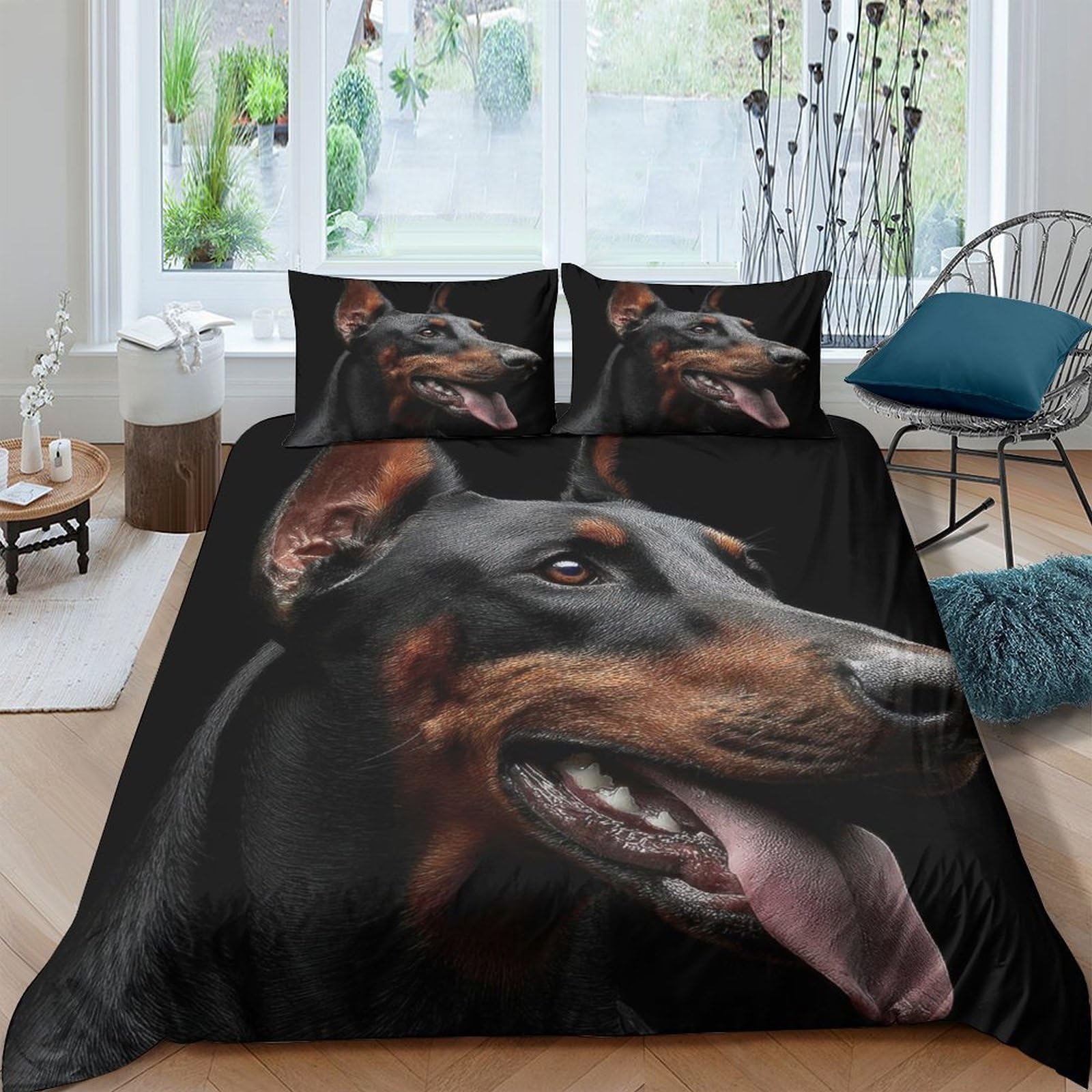 Ctjqhvkz Style-9 3D Printed Doberman Dog Fitted Sheet Microfiber Soft Black Brown Pet Portrait Bed Cover Bedroom Decor Mattress Protection Single（135X200cm）
