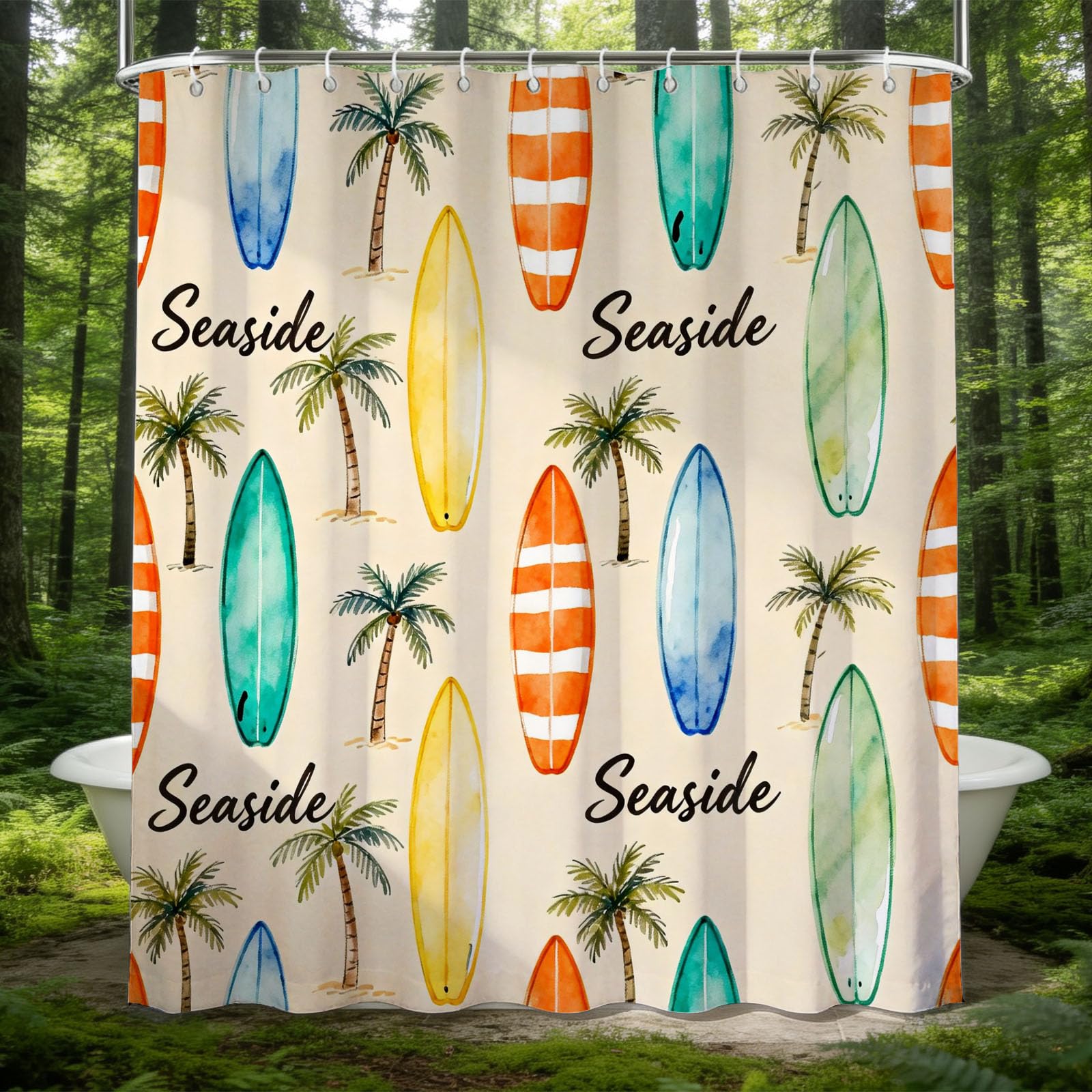 Hongduo 3D Cartoon Surfboard Shower Curtain for Stalls Bathtubs Watercolor Bathroom Decor Shower Curtain Set Polyester Fabric Waterproof 180x200cm/71X79 Inch with Hooks