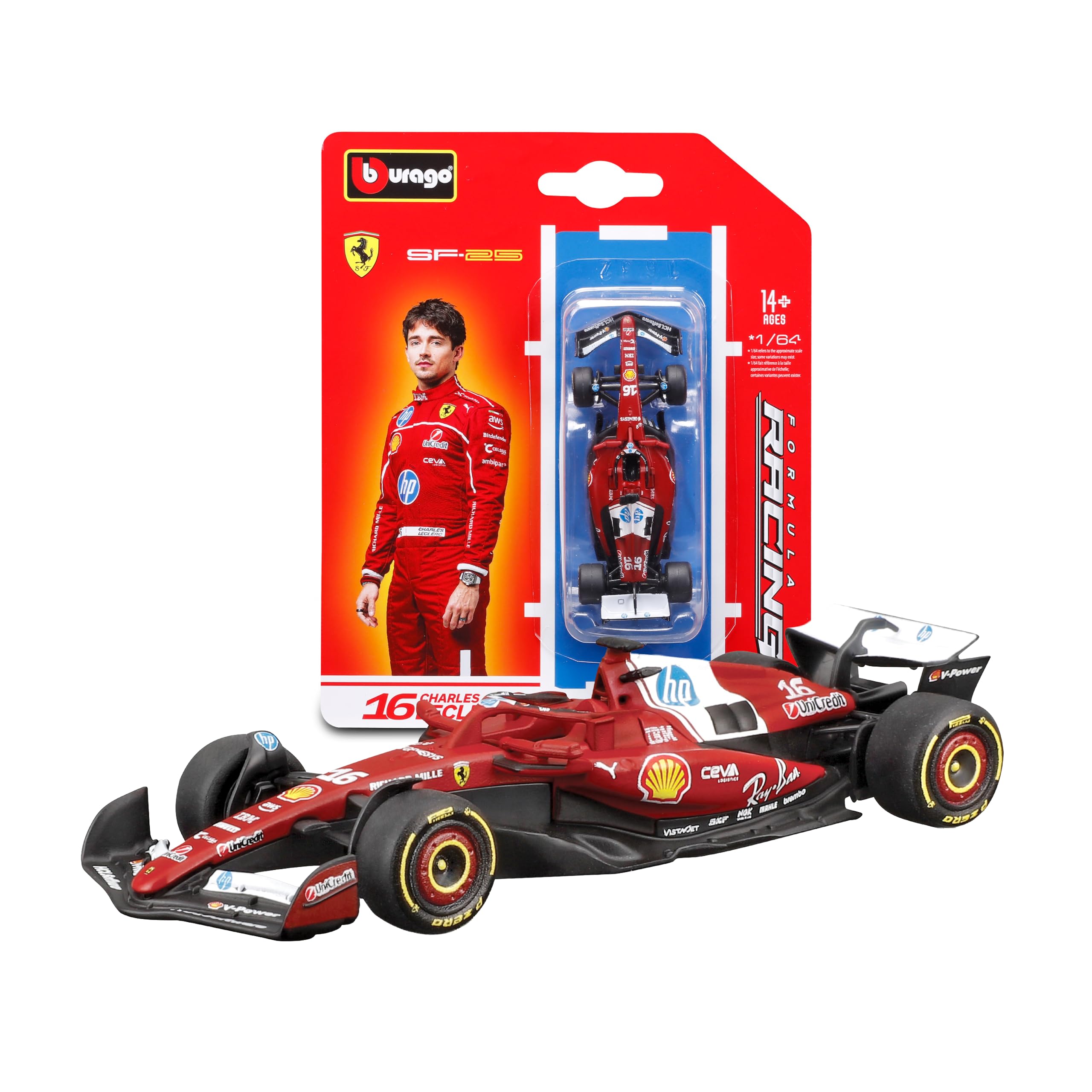 Bburago 1:64 Scale Race Formula Ferrari SF-25 (2025) Diecast Vehicle, Leclerc