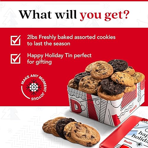 Miniatura 43 de David's Galletas gourmet y frescas horneadas de Feliz Navidad, lata de galletas navideñas surtidas de 1 libra en una caja de regalo de Navidad