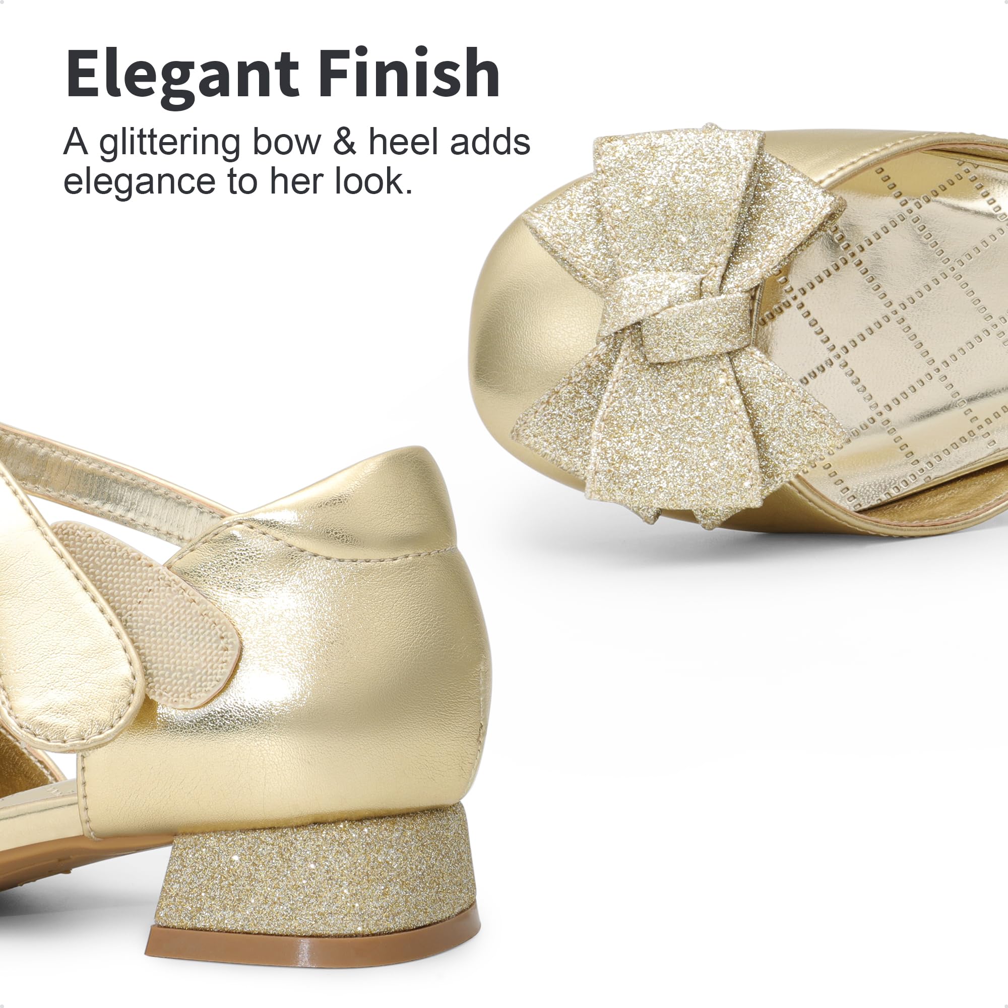DREAM PAIRS Kids Ballerines Filles à Talon Bloc Confortables Chaussures de Princesse Surmontées d’Un Nœud Scintillant