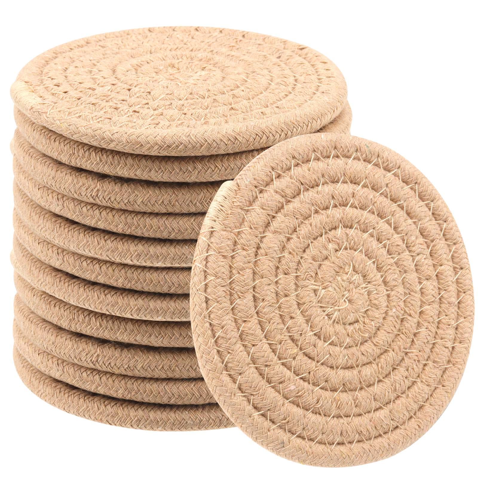 Heihak Coffee 12 Pcs 11Cm Color Drink Coasters, Round Woven Coaster Water Absorption Woven Beverage Coaster Heat-Resistant Coaste For Kitchen, Restaurant And Bar