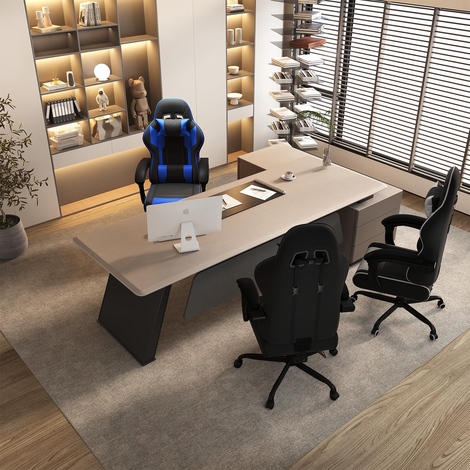 JUMMICO Chaise Gaming avec Massage Lombaire, Chaise Bureau Ergonomique avec Dossier Inclinable, Fauteuil Gaming avec Assise Douce et Résistante, Idéale pour Jeux et Boulot, Bleu