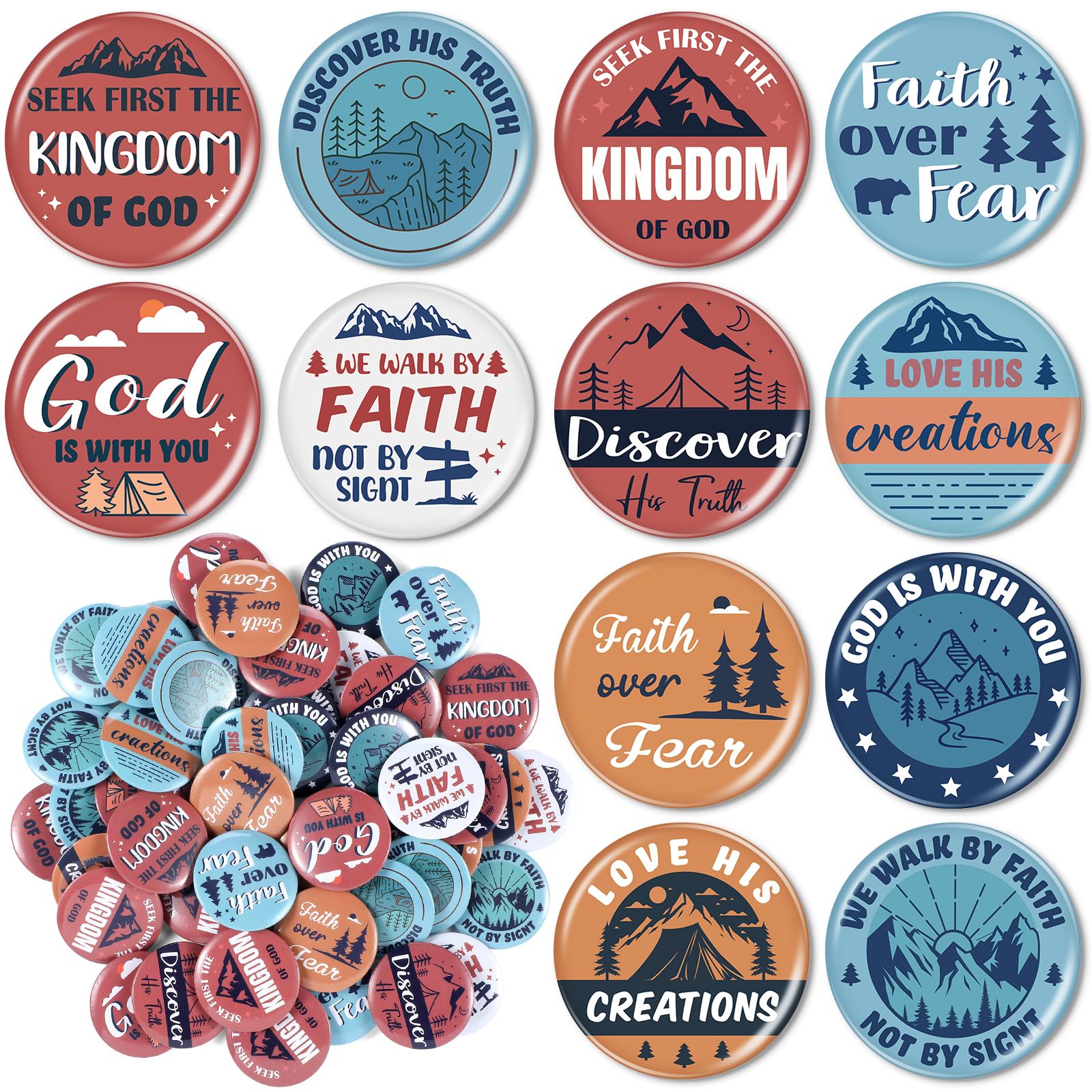 Giegxin 48 Pcs Christian Button Pins Bulk Mini Faith Adventure Pins Religious Bible Buttons Inspirational Rewards Gifts for Backpacks Holiday Birthday VBS Party Favor