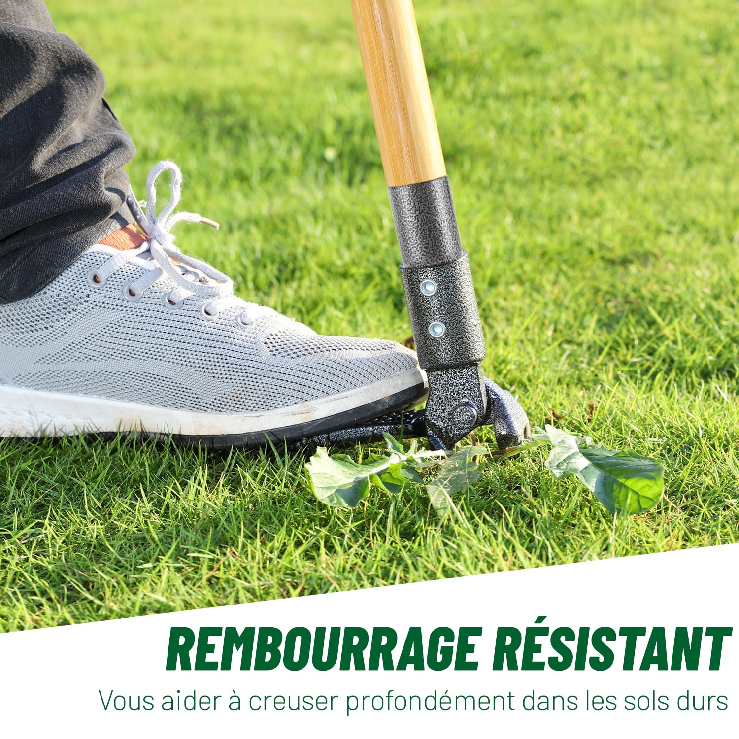 Désherbeur Manuel 1.1m Longueur, Arrache Pissenlit, Manche en Bambou Naturel et 4 Griffes en Métal, Désherbeur de Jardin Debout avec des Gants de Jardinage, Adapté Aux Animaux (Upgrade)