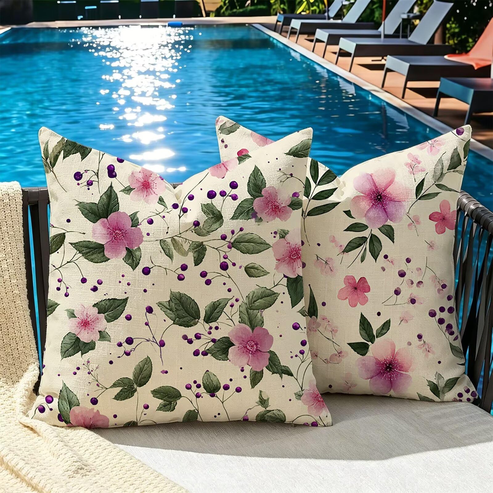 Kissenbezug 65x65cm Outdoor Kissen 2er Set Braun Blume-5 Samt Dekokissen