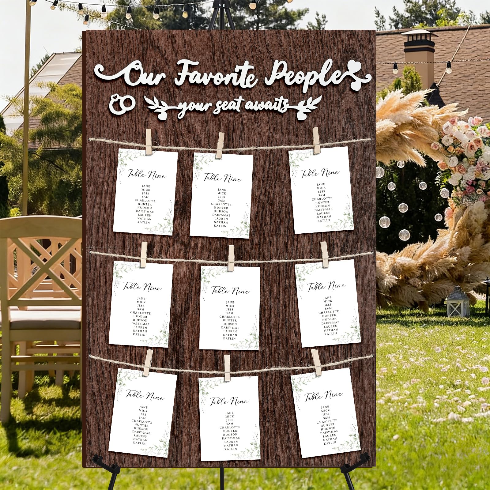 Photo 1 of AnyDesign Wedding Seating Chart with Easel Display Stand Rustic Wooden Find Your Seat Sign Board Decoration for Wedding Reception Bridal Shower