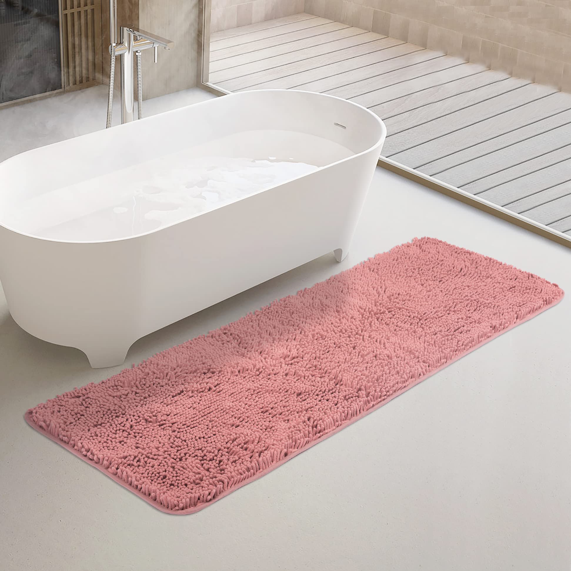 Yeaban Chenille Rose Dawn Bathroom Runner Rug 24"x60"