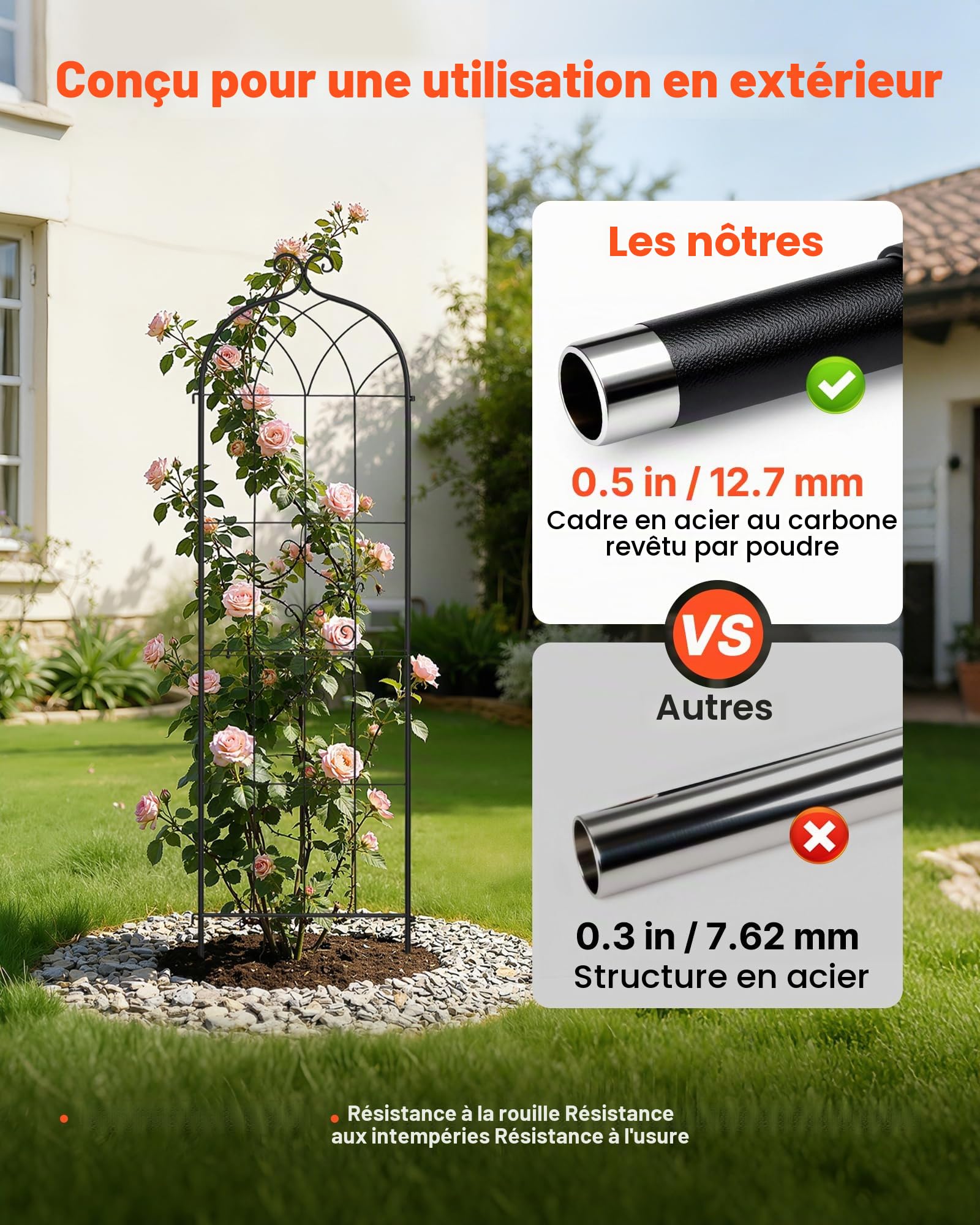 VEVOR Treillis de Jardin Métal 52,5x180 cm Support de Plante Grimpante Lot de 4 Treillis pour Rosiers, Tomates, Concombres, Fleurs Légumes Grimpants, avec Revêtement en Poudre, Système de Verrouillage