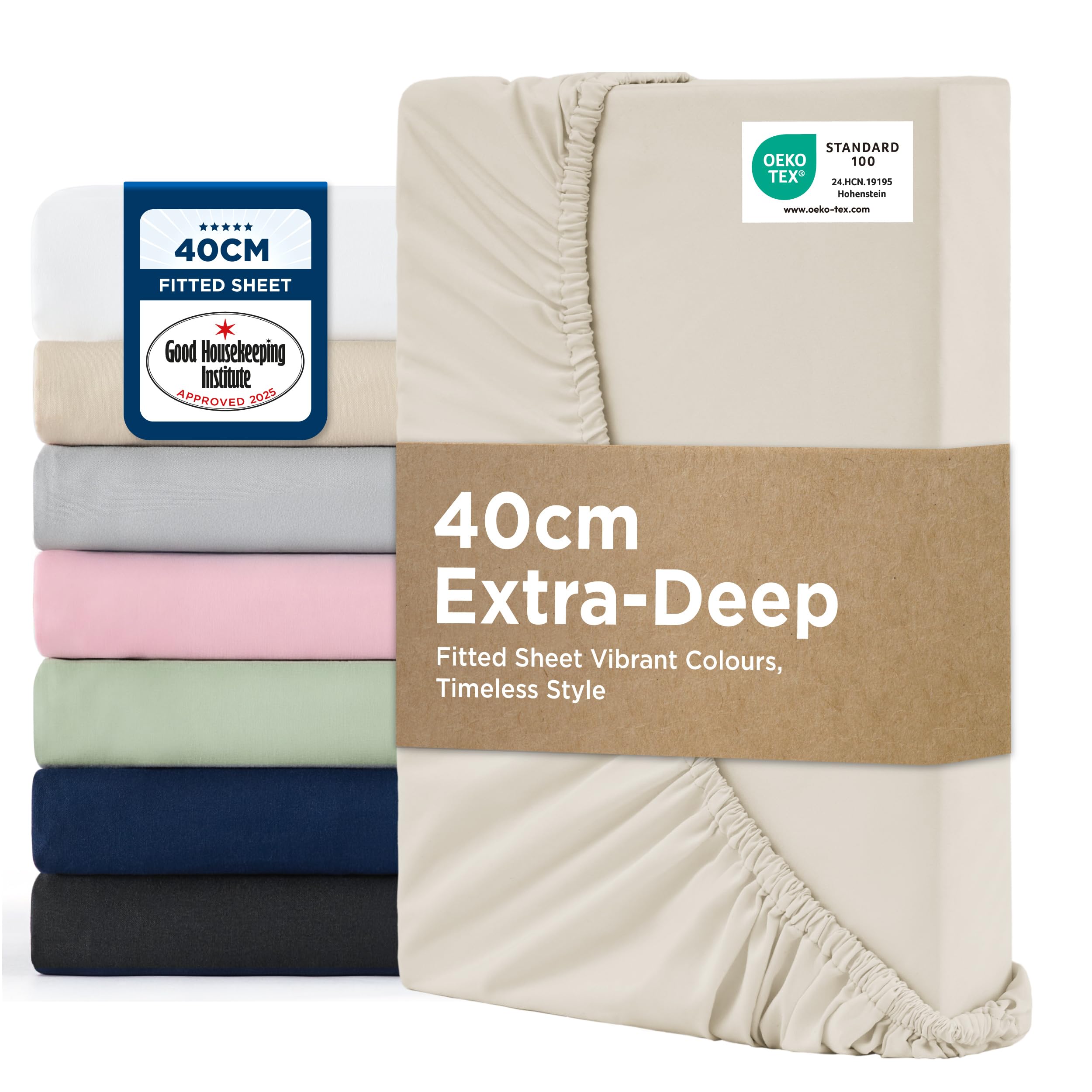 Bedsure Small Double Fitted Sheet - Bed Sheets Extra Deep Pocket 16 Inches (40 cm), Soft Brushed Polyester Microfiber Material for 3/4 Bed, Beige, 122x190cm — view 19