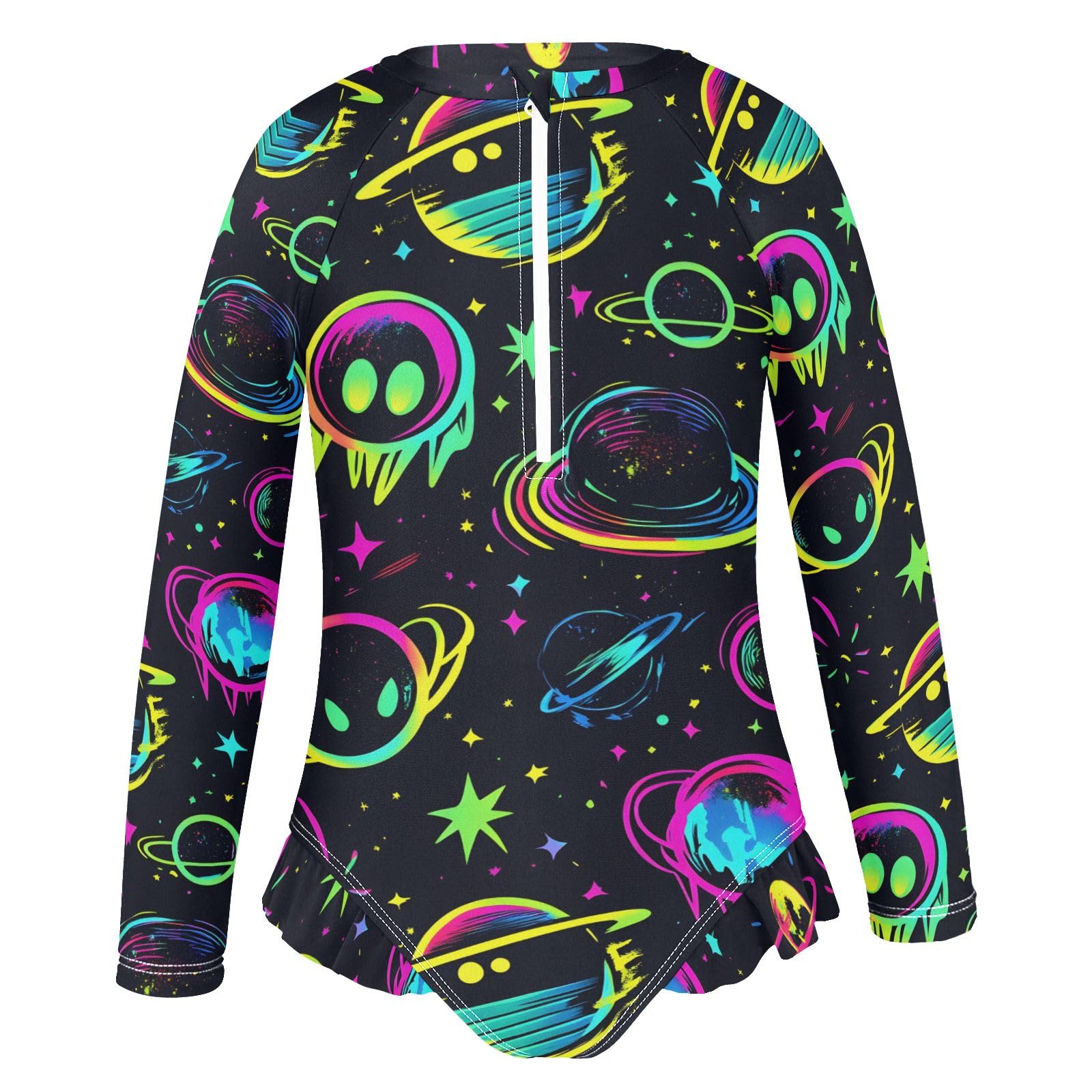 ALAZA Toddler Swimsuit Girl Bathing Suit Swimwear Rash Guard Neon Planet Long Sleeve 3T