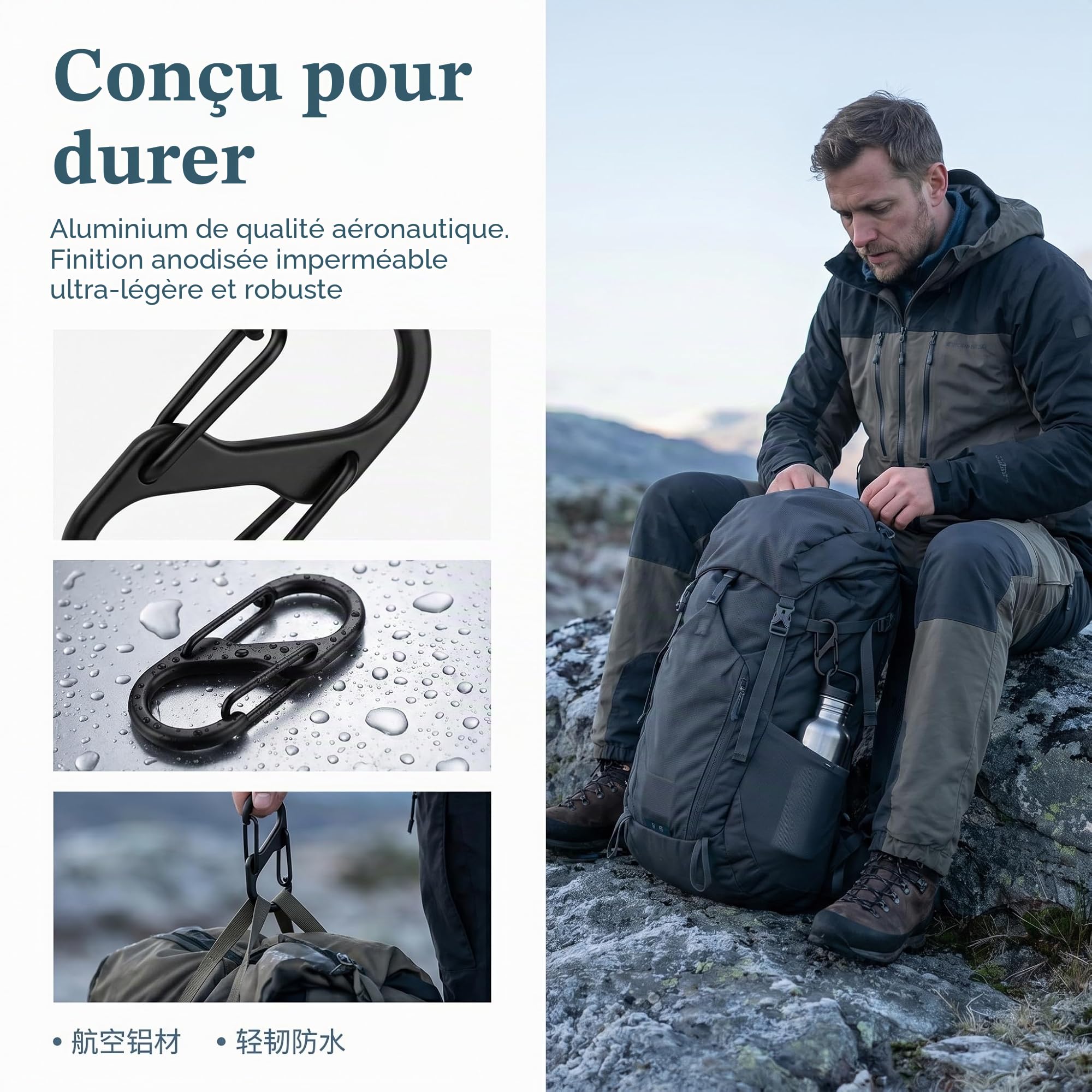 SZXMDKH – Lot De 10 Mousquetons Porte-clés En S, Double Ressort, Alliage D'aluminium – Randonnée, Camping, Pêche