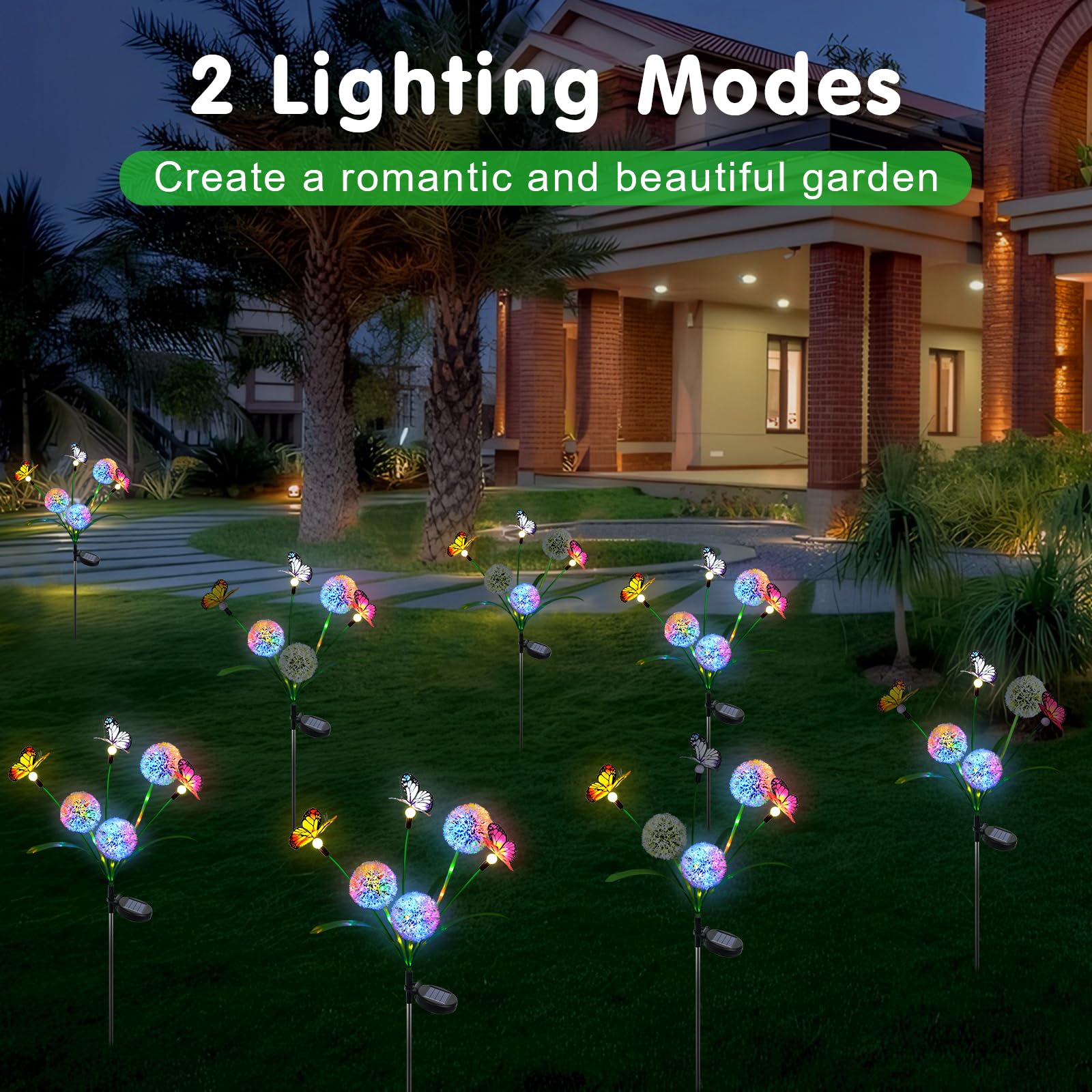 Qoosea 2 Pack Solar Lights Garden Ornaments, Dandelion with Butterfly LED Solar Lights Outdoor Decoration - Image 4