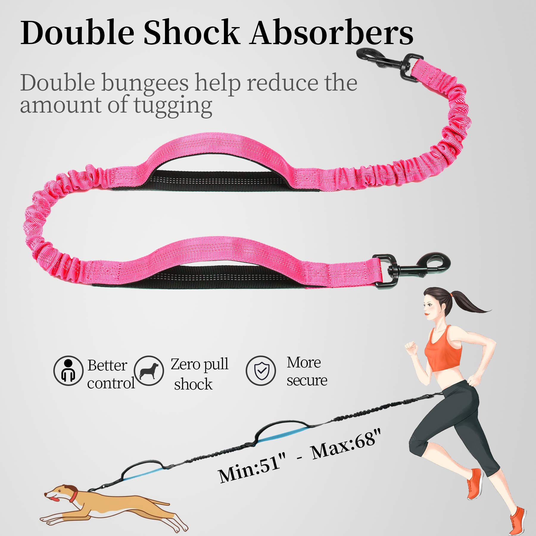 魅了 Hands Free Dog Leash with Zipper Pouch Dual Padded