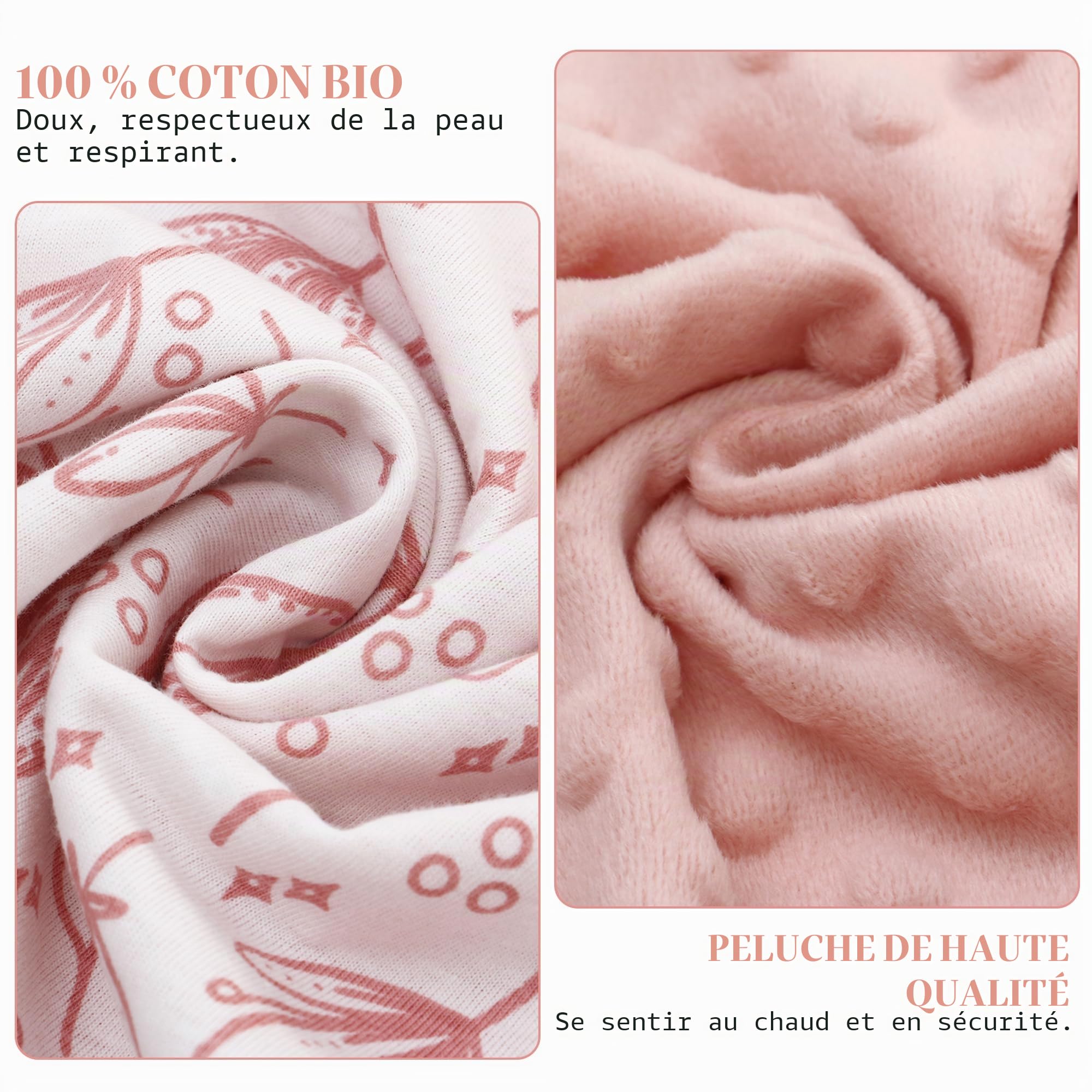 Couverture enveloppante pour nacelle, poussette, douillet, 90 x 90 cm, 100 % coton, couverture toutes saisons, universelle pour siège auto, buggy, rose