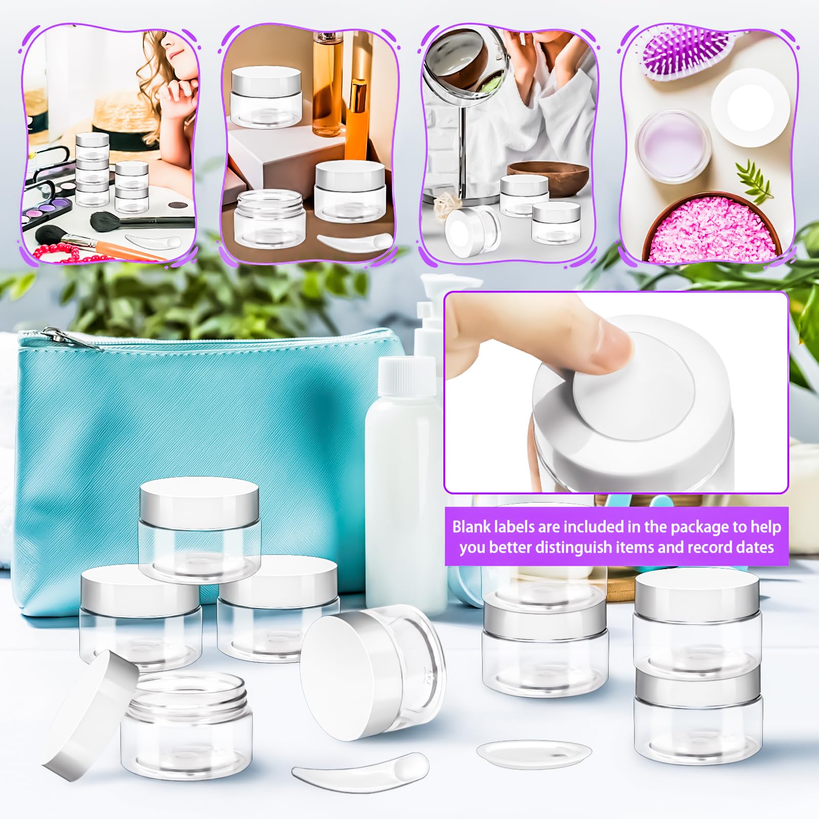 Paquete de 20 tarros de plástico de 1 onza, tarros de tamaño de viaje de 30 ml con tapas, frascos pequeños de 30 g para cosméticos de viaje para artículos de tocador, crema, maquillaje