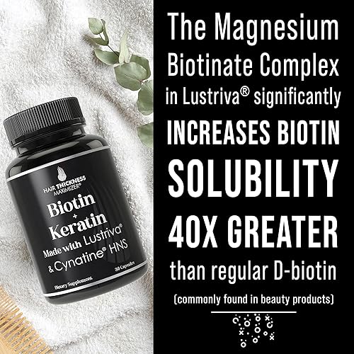 Miniatura 5 de Lustriva Suplemento para el crecimiento del cabello + queratina de cinatina HNS, 2 ingredientes clínicamente probados en 1 cápsula. Biotina 10000mcg