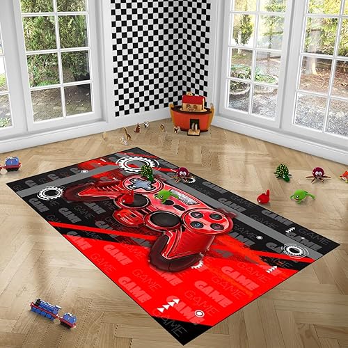 Miniatura 4 de Alfombras de juego para dormitorio, alfombras de jugadores, alfombras de poliéster para niños, adolescentes, color rojo, alfombra grande de