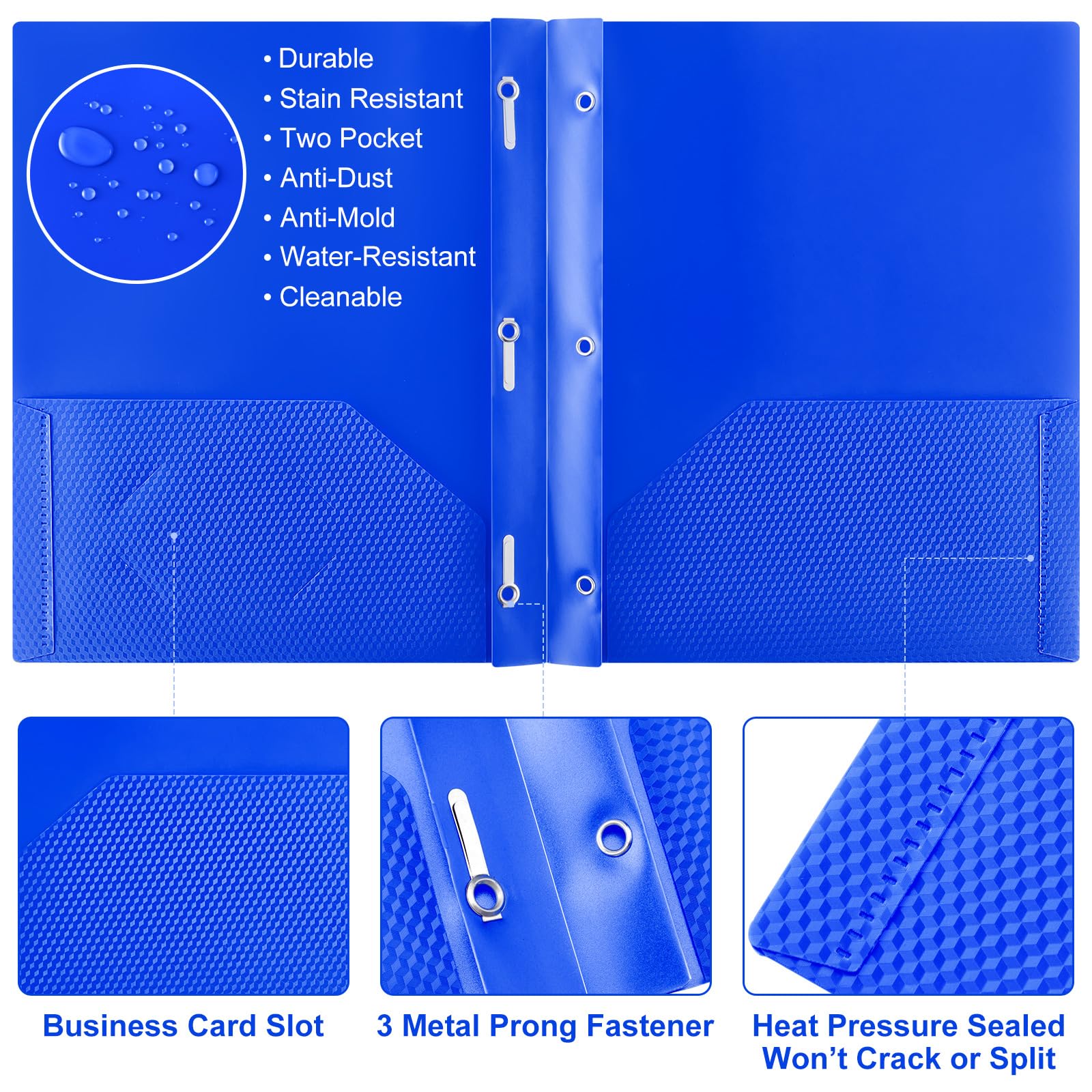 Patelai 48 carpetas de plástico con bolsillos y puntas, 2 carpetas de bolsillo resistentes con 3 puntas y cierres para oficina (azul, diamante)