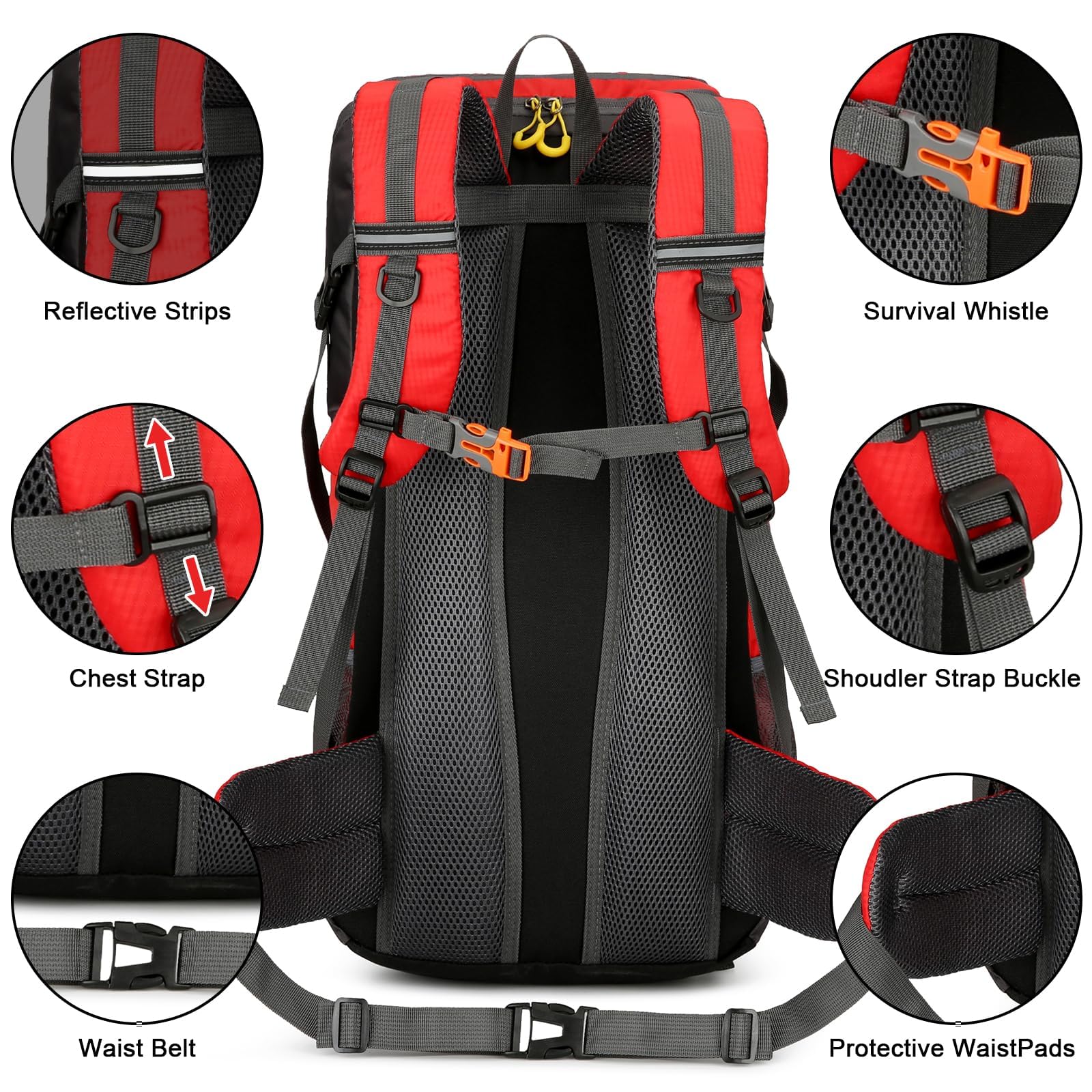 jianyana Sac à Dos de Randonnée 50L Homme Femme, Sac à Dos Trekking Voyages avec Housse de Pluie, Imperméable Sac à Dos pour Camping Alpinisme Voyages Plein Air Sports