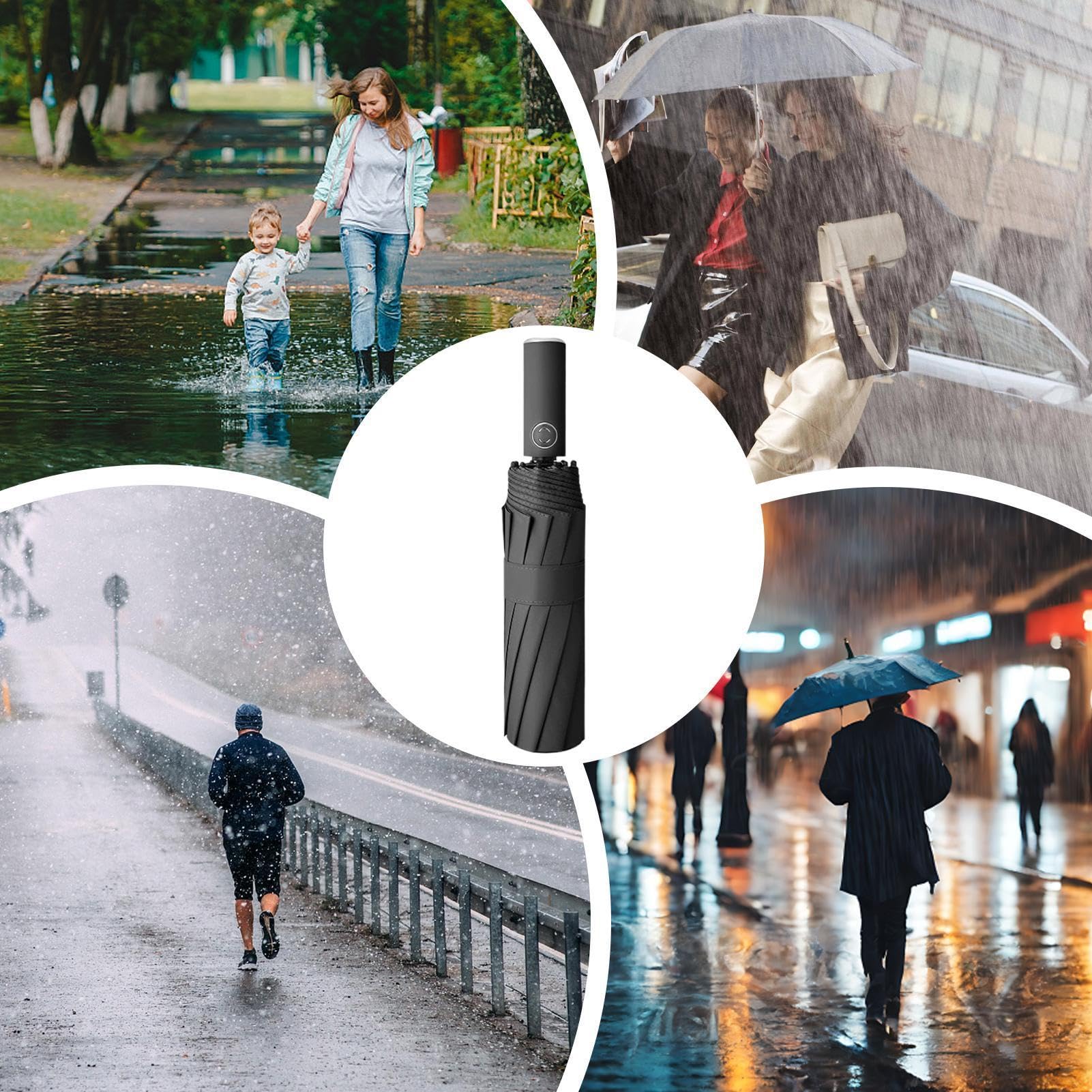 Paraguas plegable inverso, sombrilla de protección solar, paraguas automático reflectante resistente al viento para lluvia, apertura invertida, mango en forma de C, tela 210T para viajes, piscina al