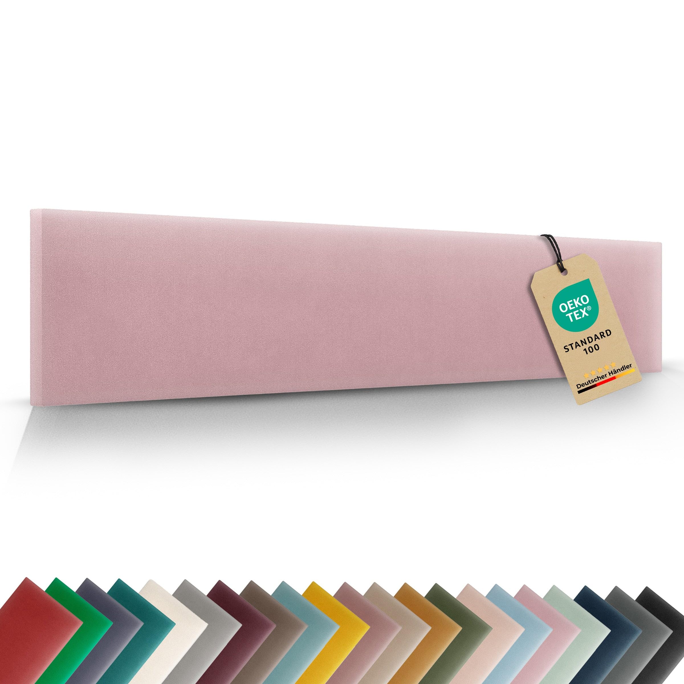 Wandpolster Wandkissen Rechteck – Samt, Polsterplatte 90 x 30 cm, Polsterpaneele, Oeko-TEX, Made in EU, Rosa M08