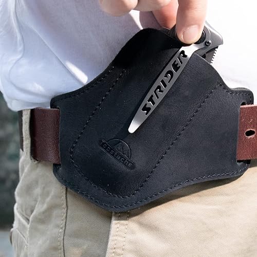Miniatura 2 de Topstache Cinturón de cuero hecho a mano EDC con bolsillo para hombre, funda plegable para cuchillo plegable de 5 pulgadas, con parte superior