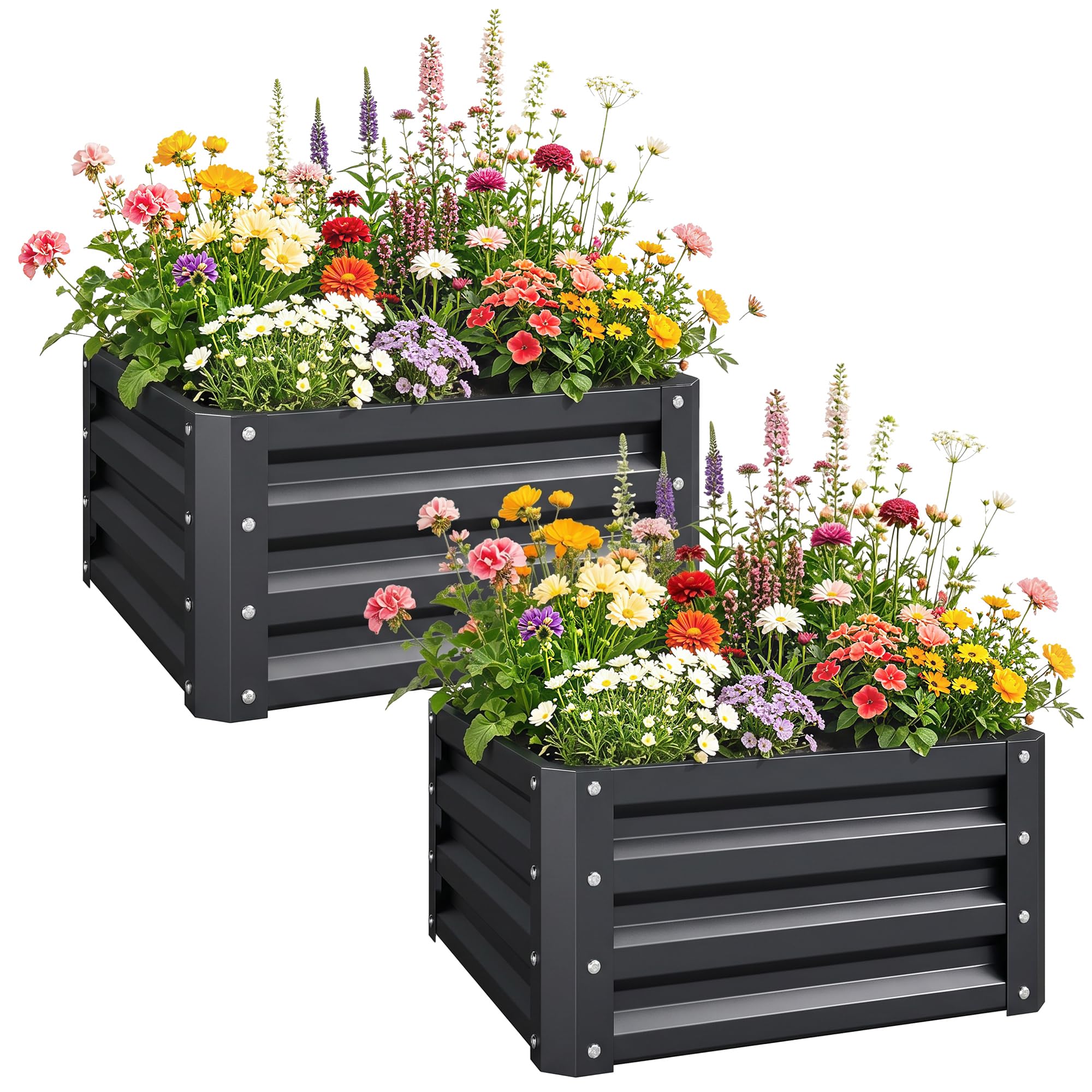 Outsunny Unisex Grey Set Of 2 Raised Garden Bed Galvanised Planter Box Easy Setup In