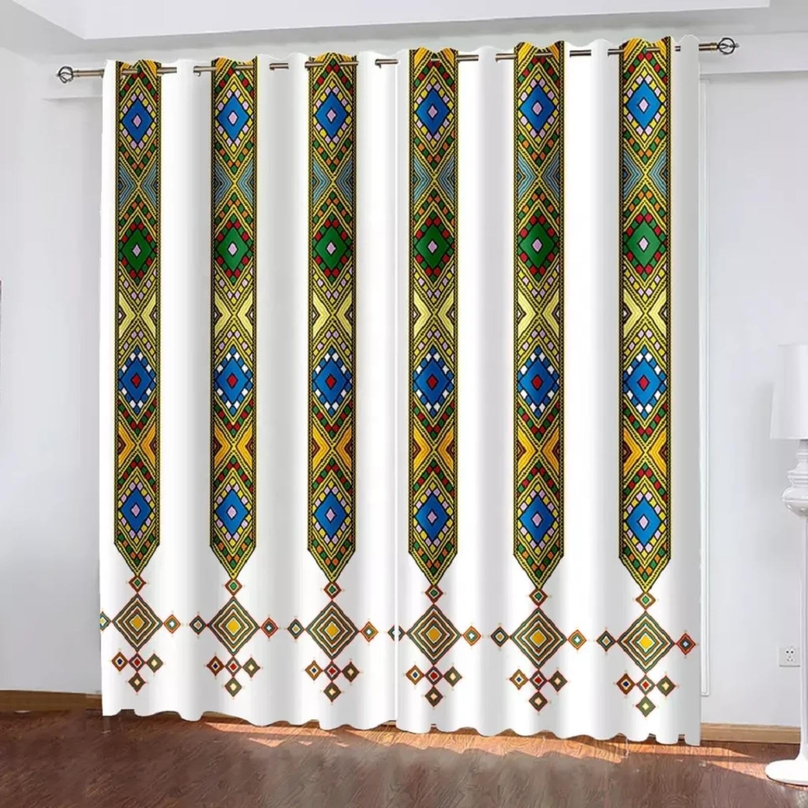 ZXBNNN Bohemian Modern Curtains for Living Room Luxury Ethiopian Traditional Design Polyester Bedroom Window Treatments 140x225cm(WxH)/70x225cm*2