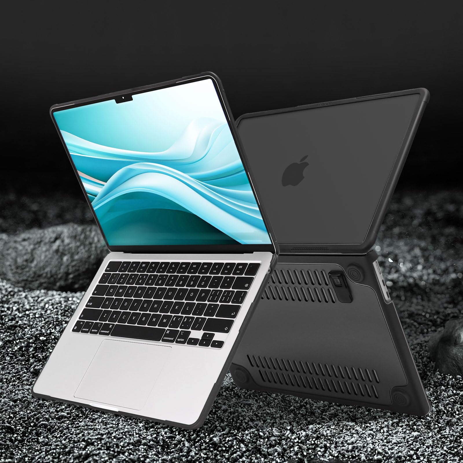 MOSISO Custodia Compatibile con MacBook Air 13 Cover M5 M4 M3 M2 2026 2025-2022 A3449 A3240 A3113 A2681,display 13,6'' Case Servizio Pesante Staffa Piega&Copritastiera&Pellicola&Tipo C, Nero