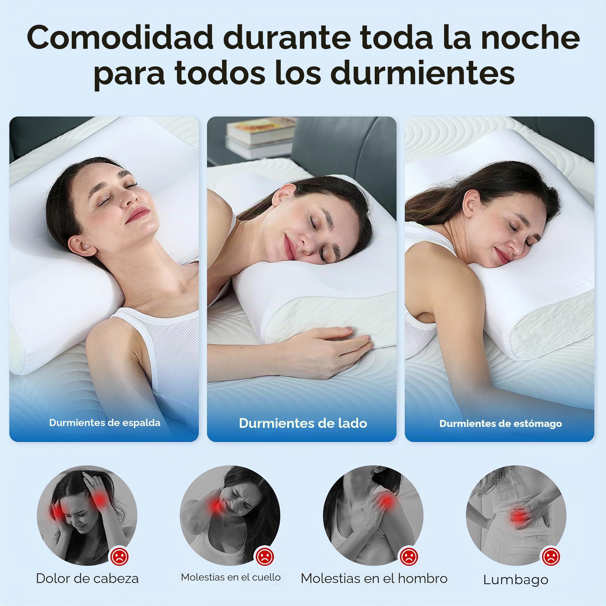 Elviros Almohada Cervicales y Cuello de Memory Foam Altura Ajustable, Almohada Cervical Ortopedica Ergonómica para Dormir de Lado y Boca Arriba, Funda Transpirable y Desenfundable,60×35.5×13,5/11.5cm
