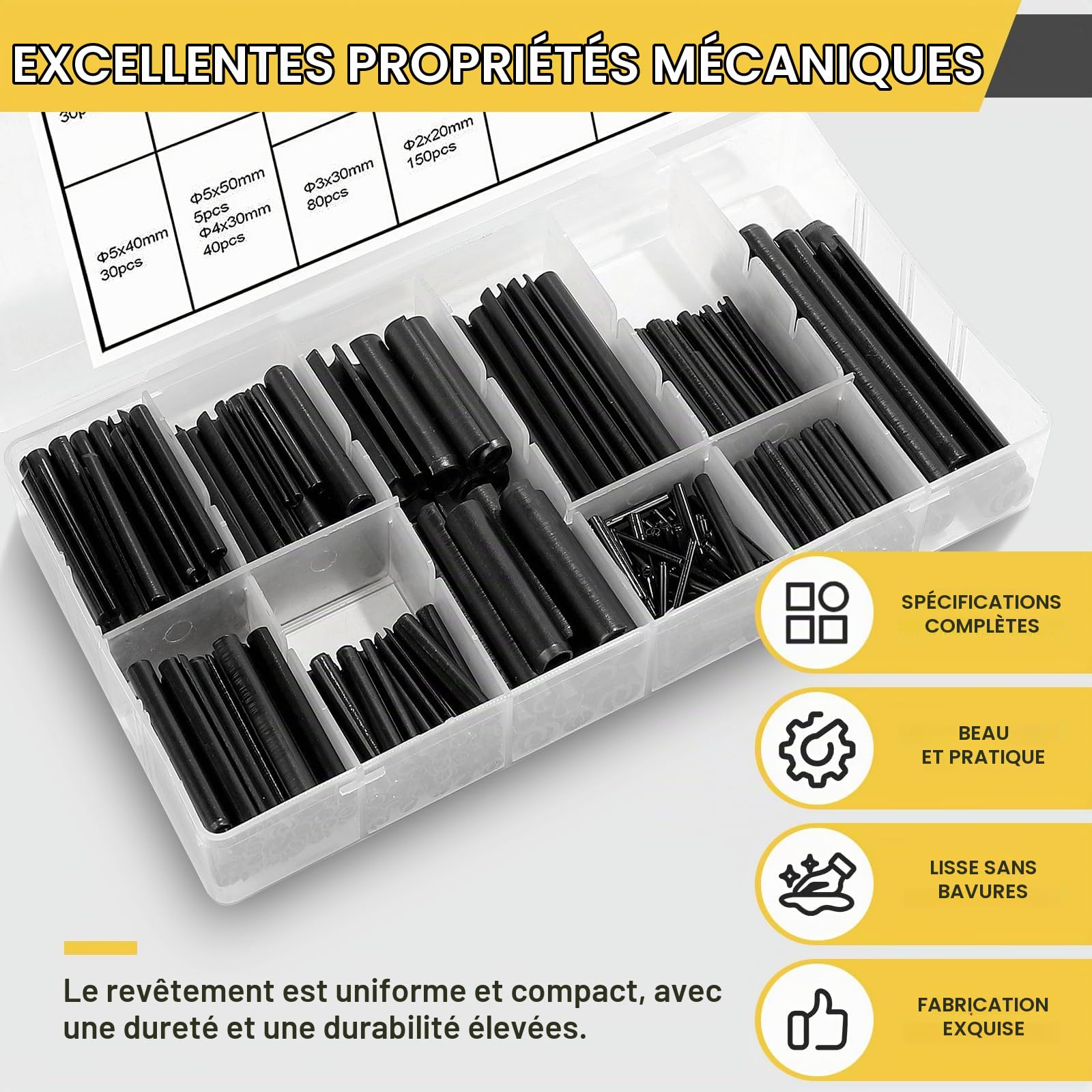450 Pcs Goupille à Ressort Fendue, 19 Tailles Goupille éLastique M2 M3 M4 M5 M6 M7 M8 M10, Assortiment de Goupilles avec Boîte de Rangement, pour le Positionnement Entre les Composants
