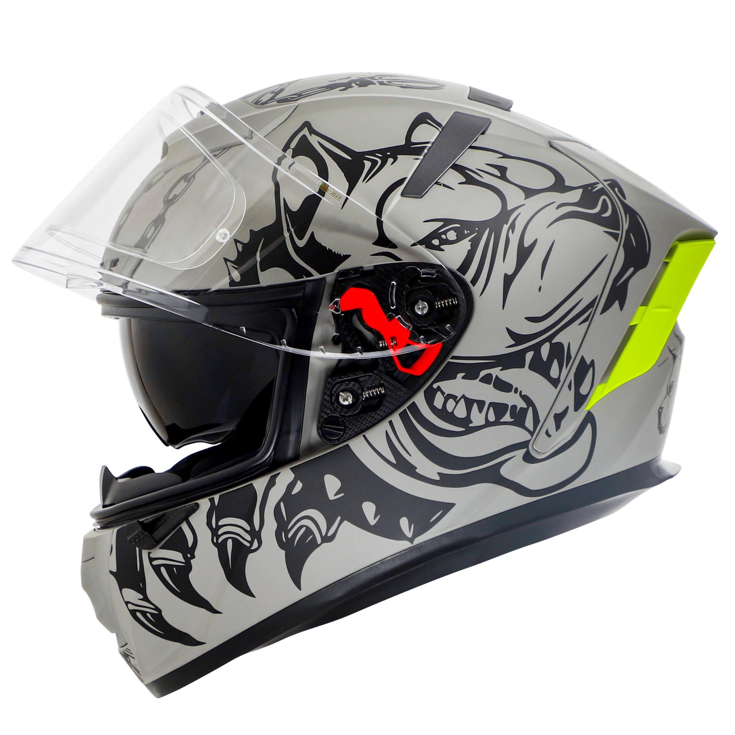 Ignyte IGN-4 Pitbull ISI/DOT Certified Full Face Graphic Helmet with Outer Anti-Fog Clear Visor and Inner Smoke Sun Shield (X-Large 620 MM, Glossy Titanium Grey Black)