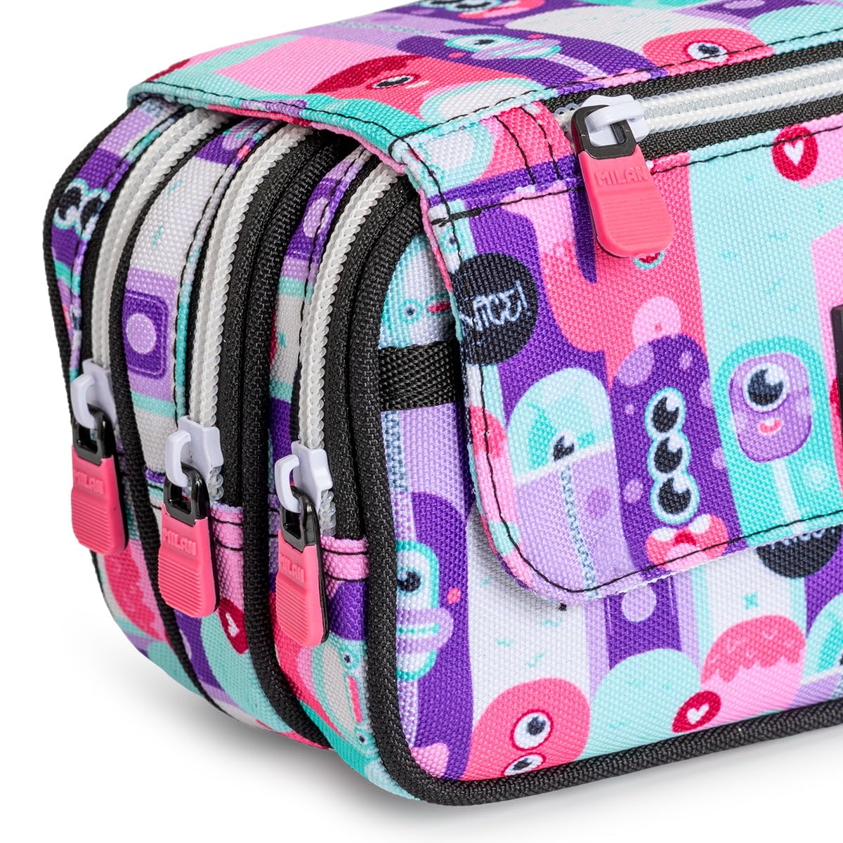 ColePack Pro - Lote de Estuche Portatodo Triple con 4 Cremalleras y Material Escolar de Primeras Marcas Incluido (Aliens)