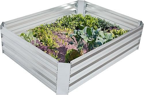 Miniatura 34 de Sunnydaze Cama de jardín de metal elevada de 11.75 pulgadas de alto, cama de jardín elevada galvanizada para exteriores para verduras y flores