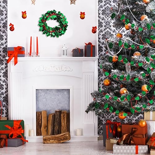 Miniatura 4 de CCINEE Guirnalda de alambre de Navidad de 75 pies, 3 rollos de guirnaldas de oropel de hojas rojas y verdes para decoración de árbol de Navidad,